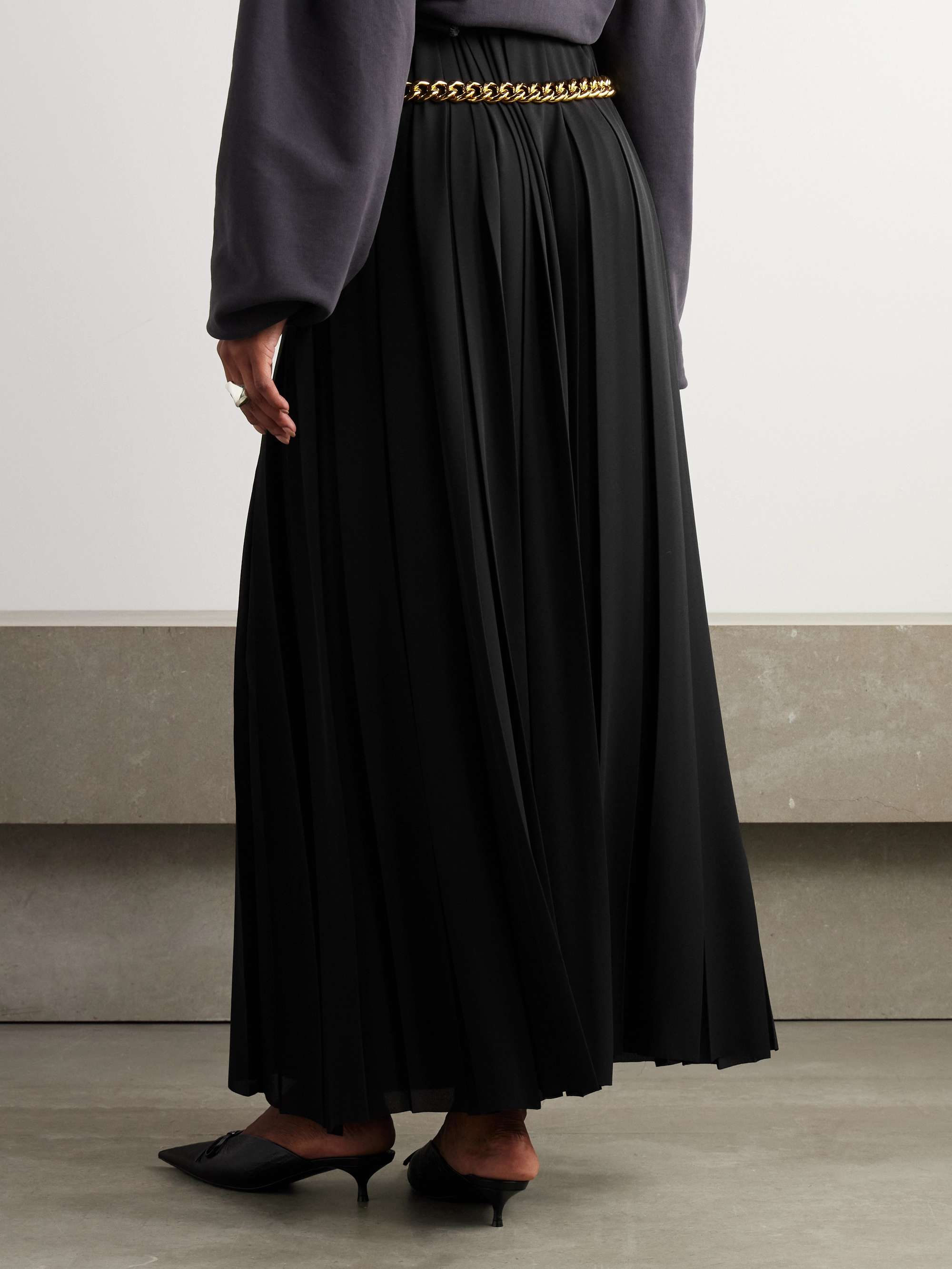 Chain-embellished pleated crepe maxi skirt view