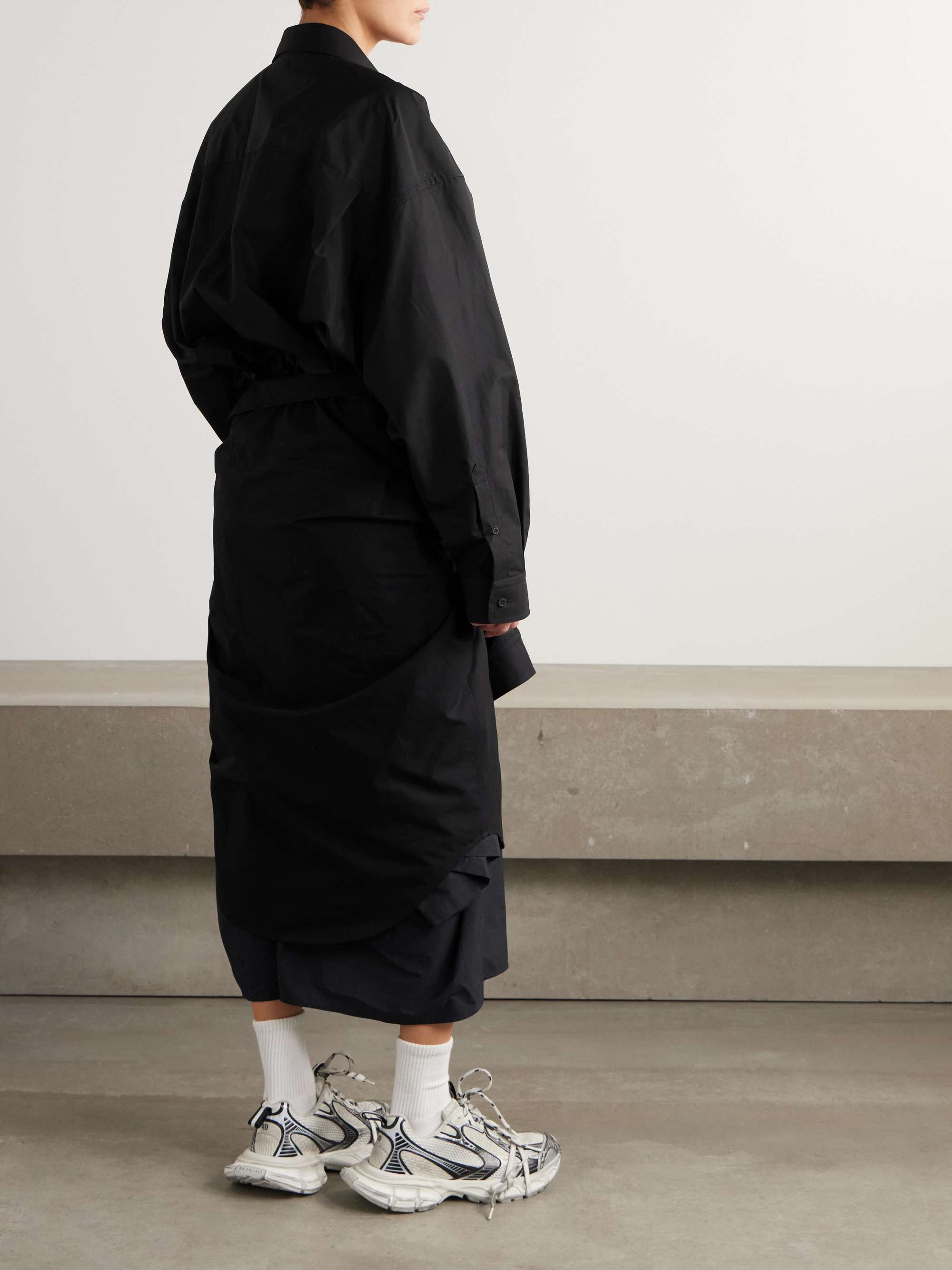 Oversized belted layered cotton-poplin midi shirt dress view