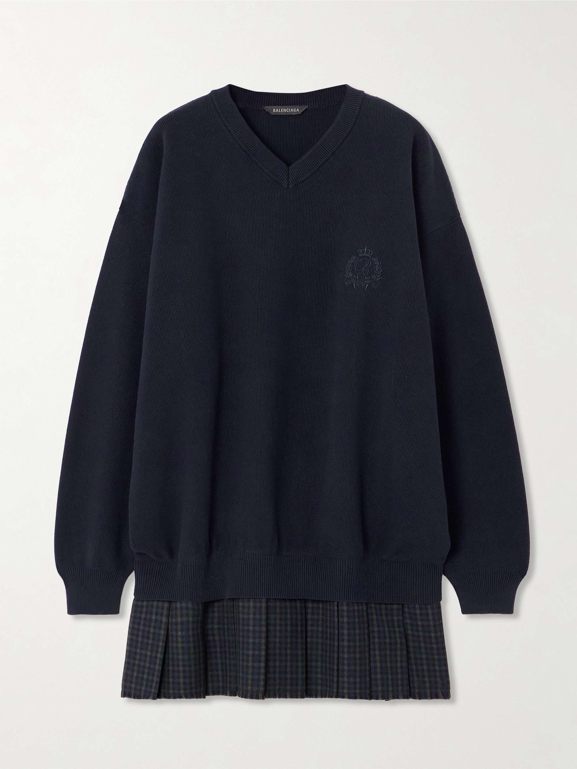Layered wool-trimmed embroidered cotton mini dress view