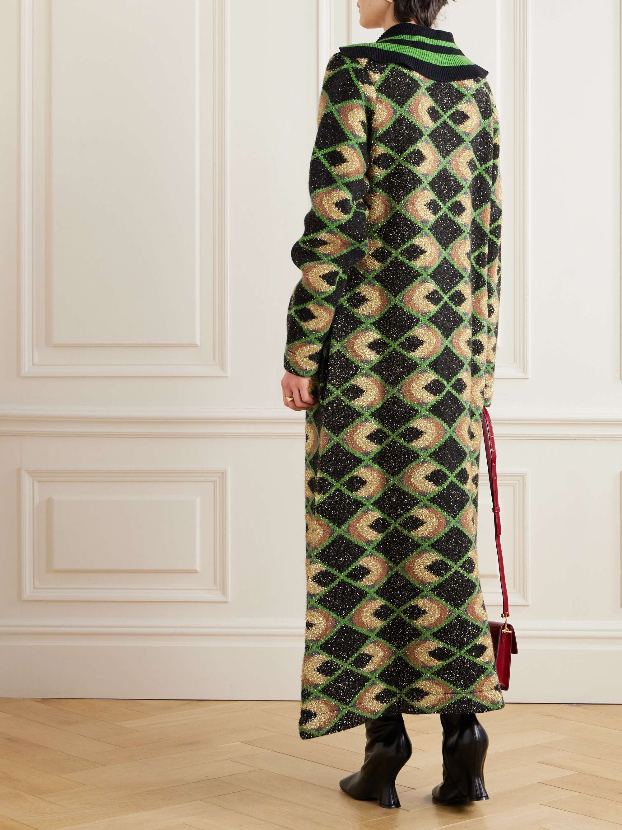 Metallic jacquard-knit coat view
