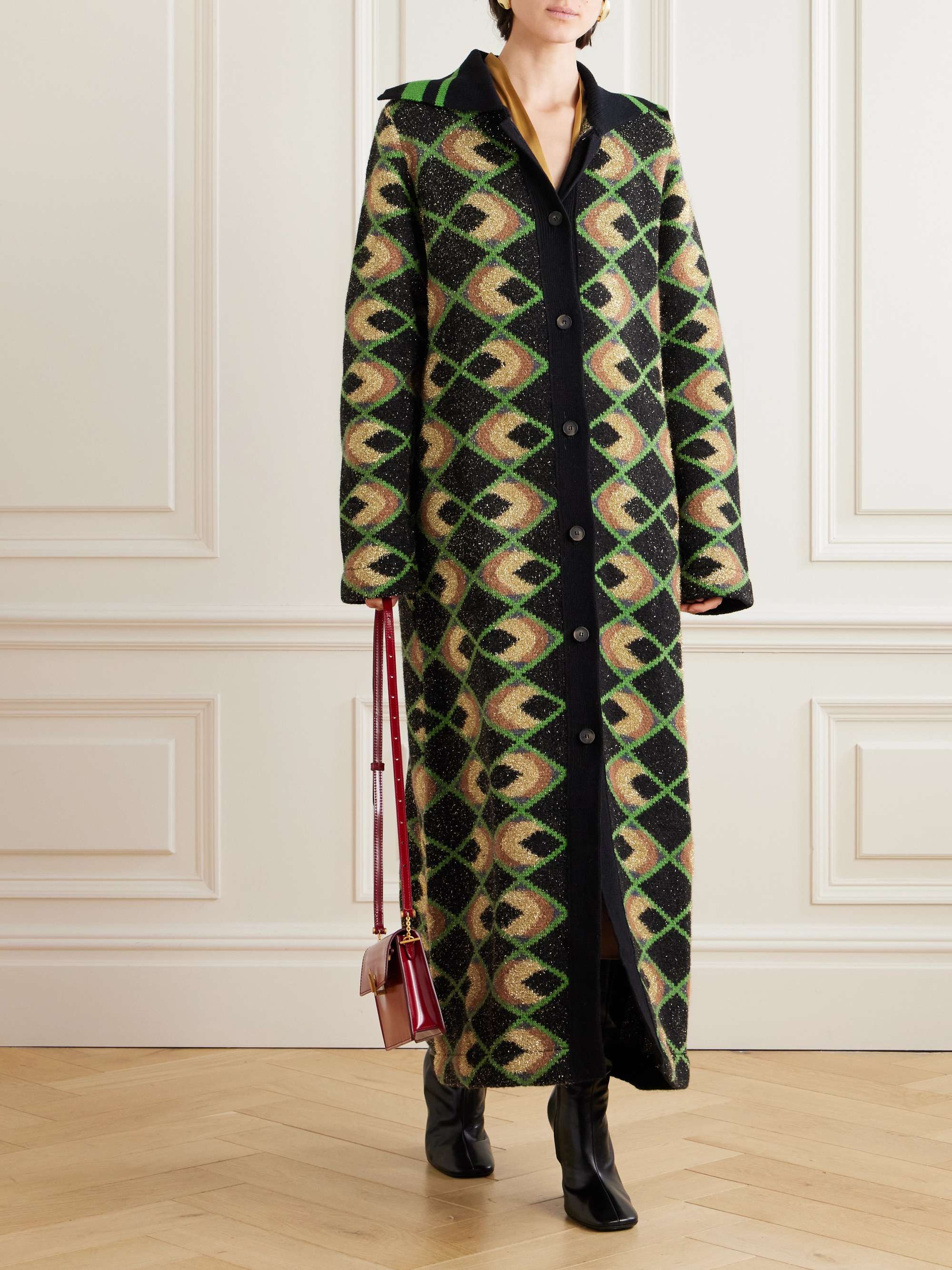 Metallic jacquard-knit coat view
