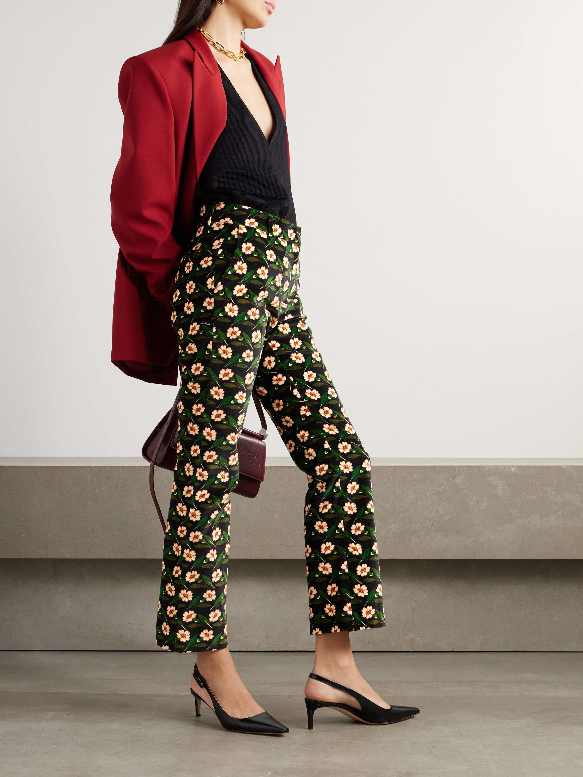 247 cropped printed velvet slim-leg pants view