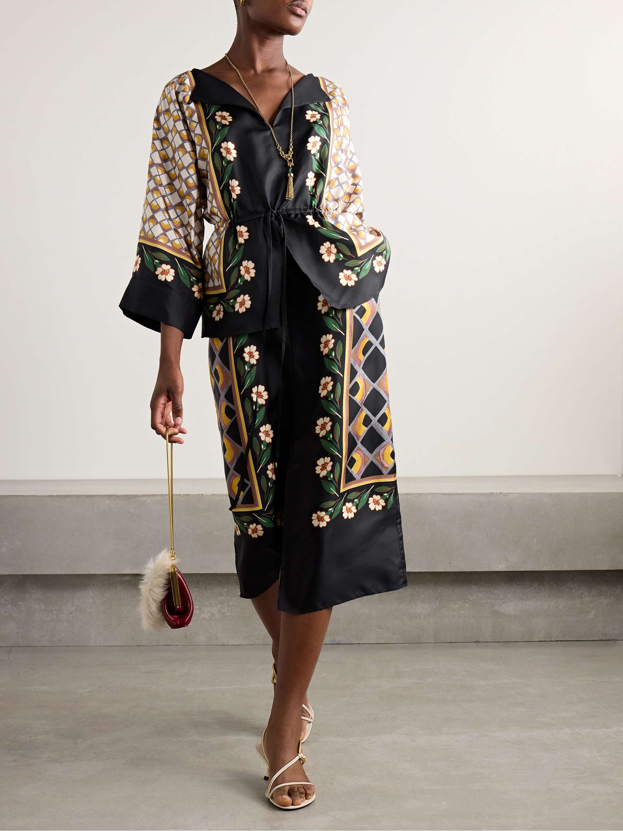 Apericena printed silk-twill midi dress view
