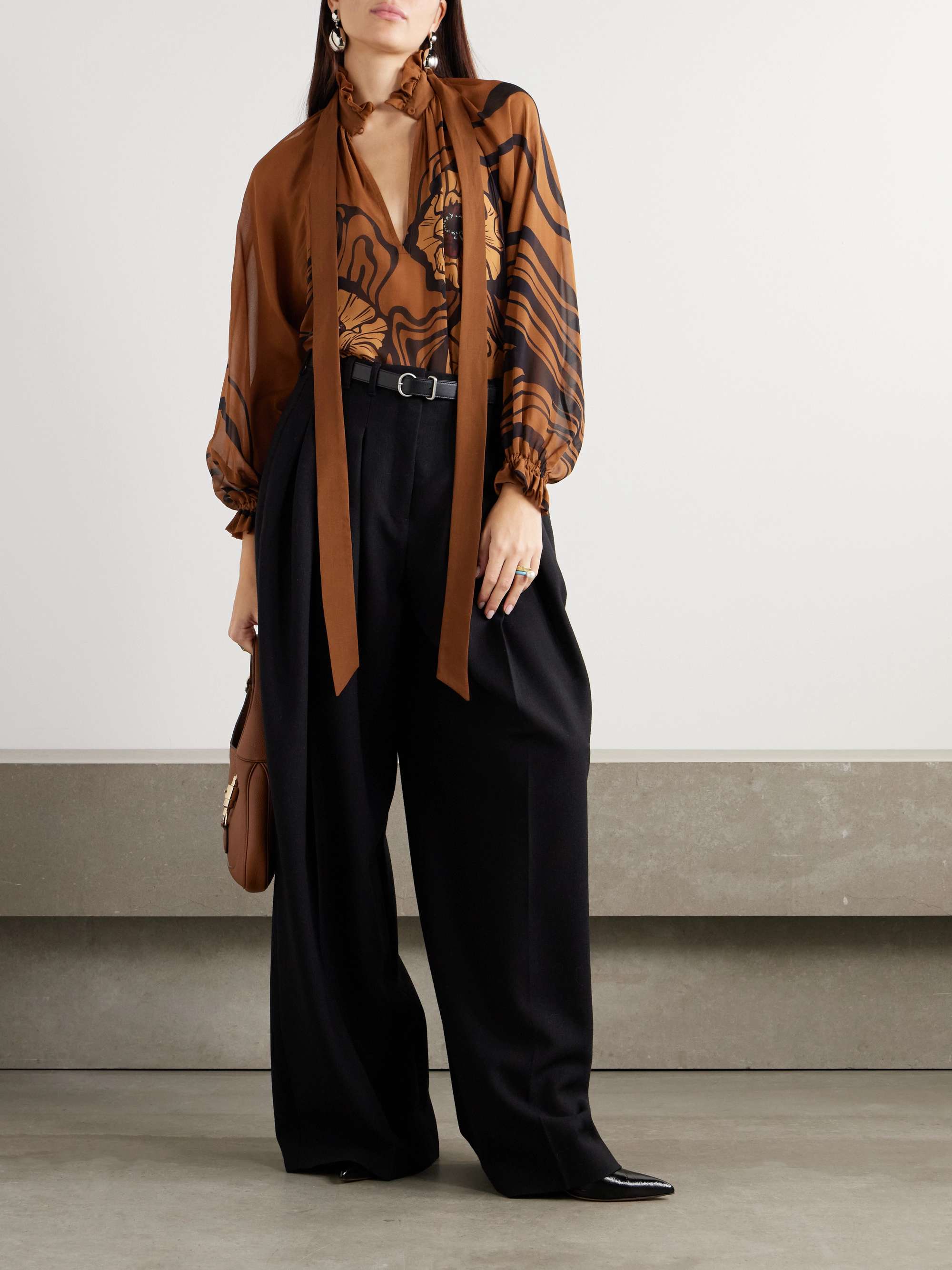 Cerere pussy-bow printed silk-georgette blouse view