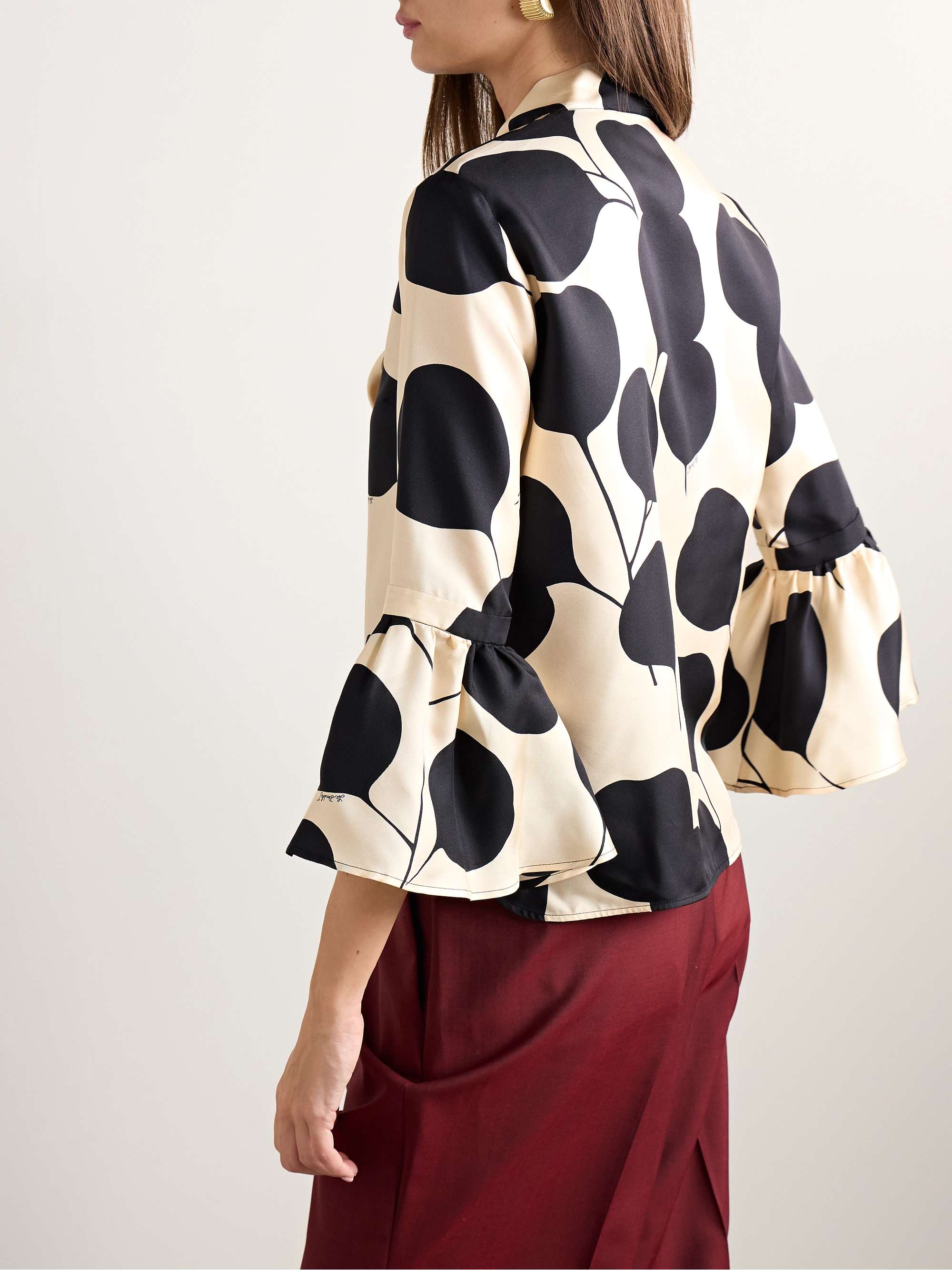 Happy Wrist tie-detailed printed silk-twill blouse view