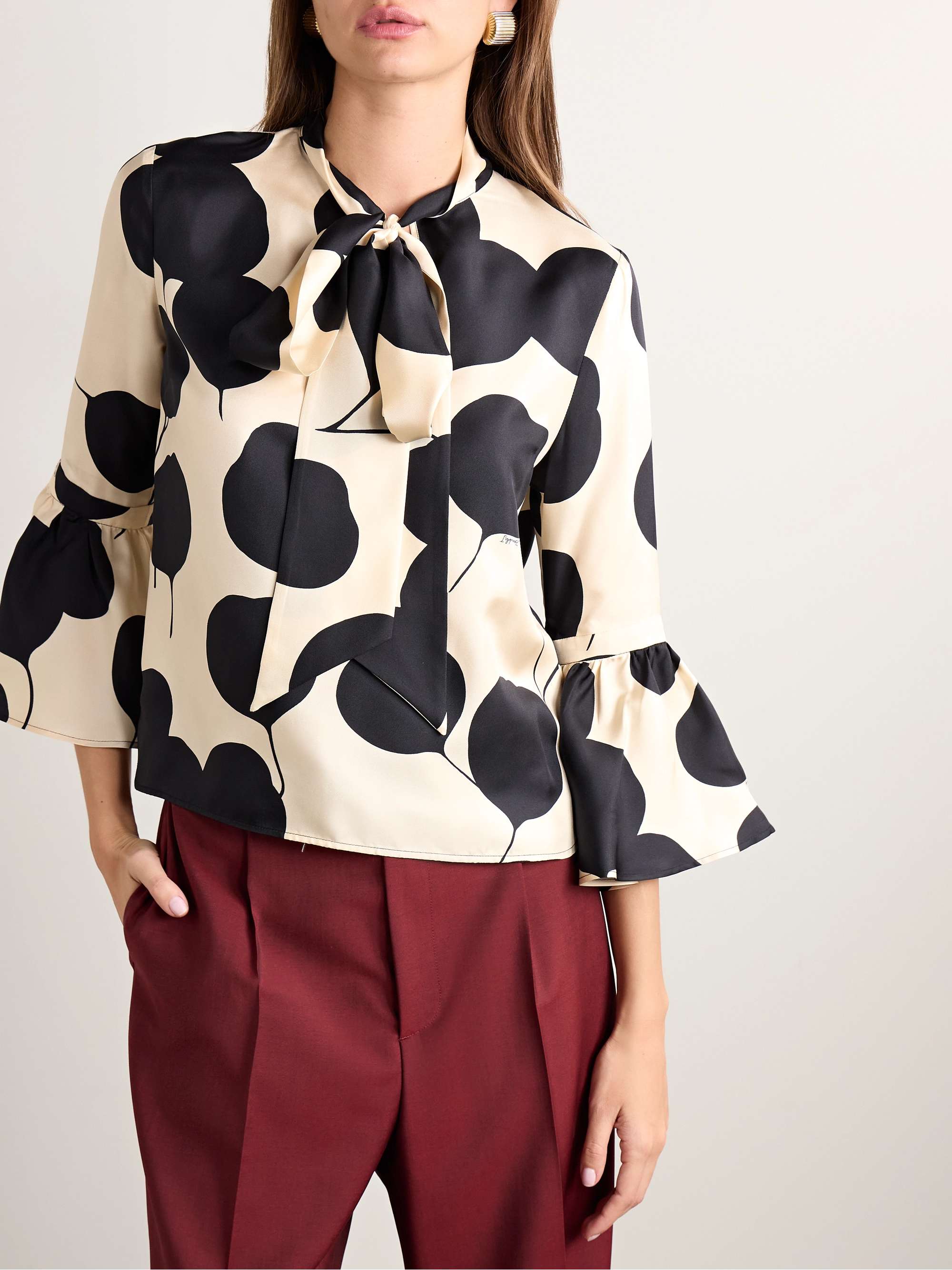 Happy Wrist tie-detailed printed silk-twill blouse view