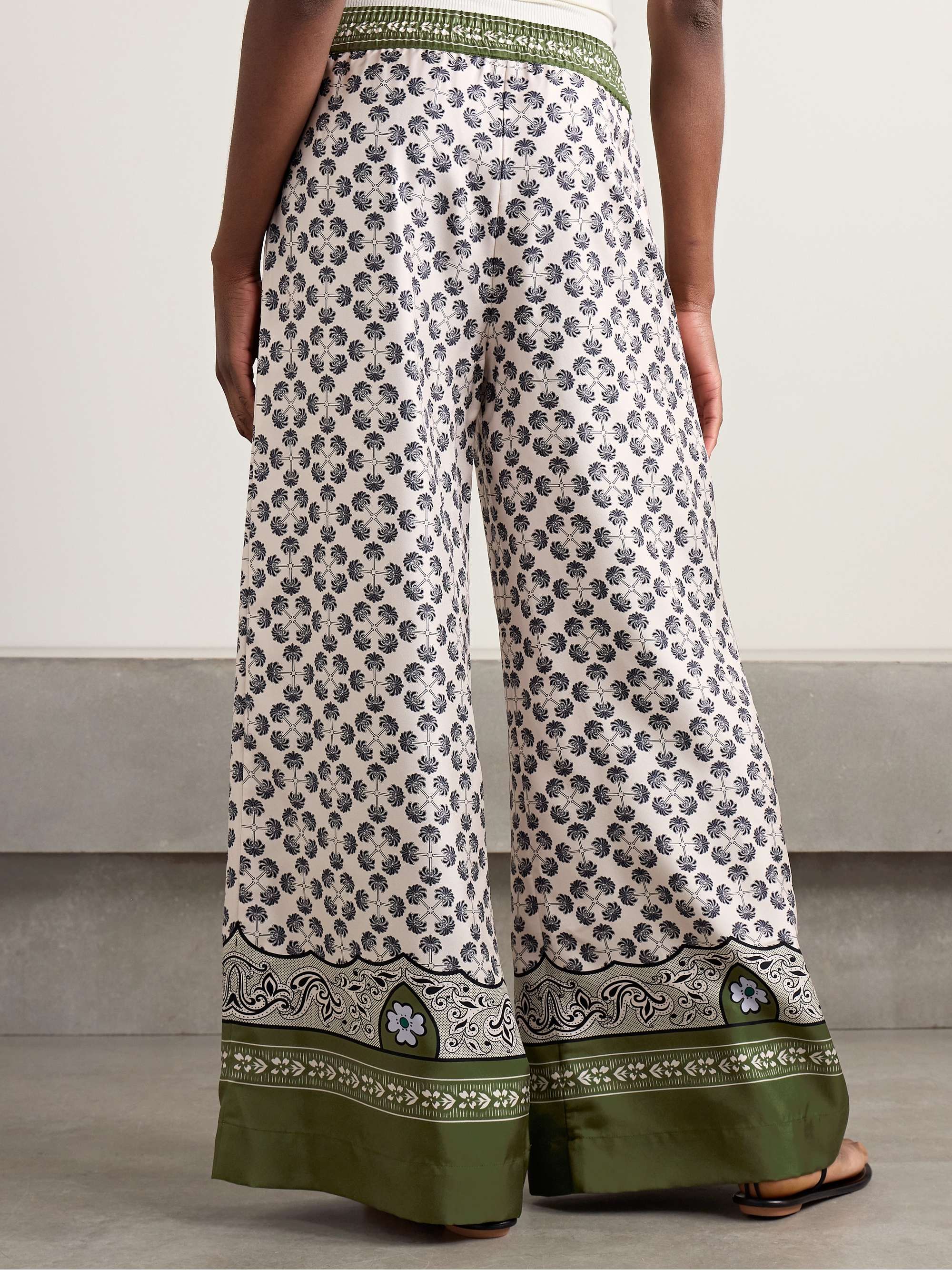 Palazzo printed silk-twill wide-leg pants view
