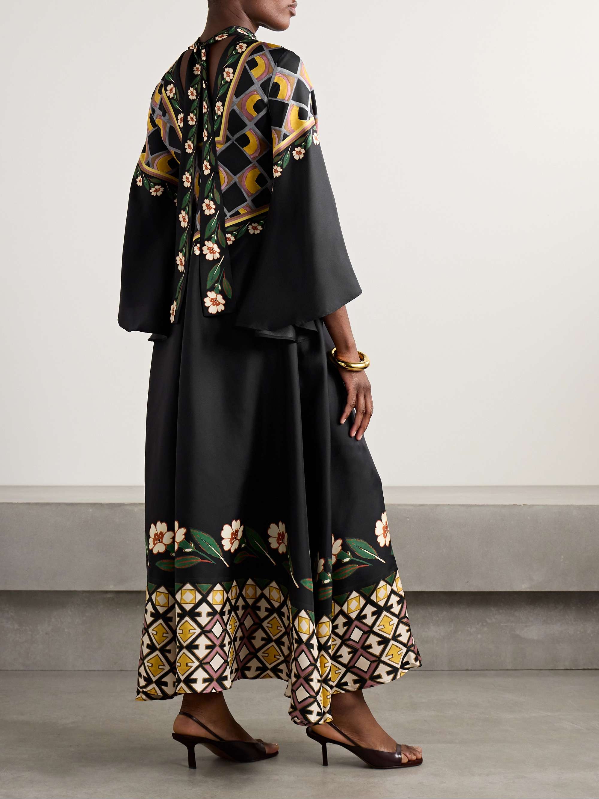 Magnifico tie-neck printed silk-twill maxi dress view