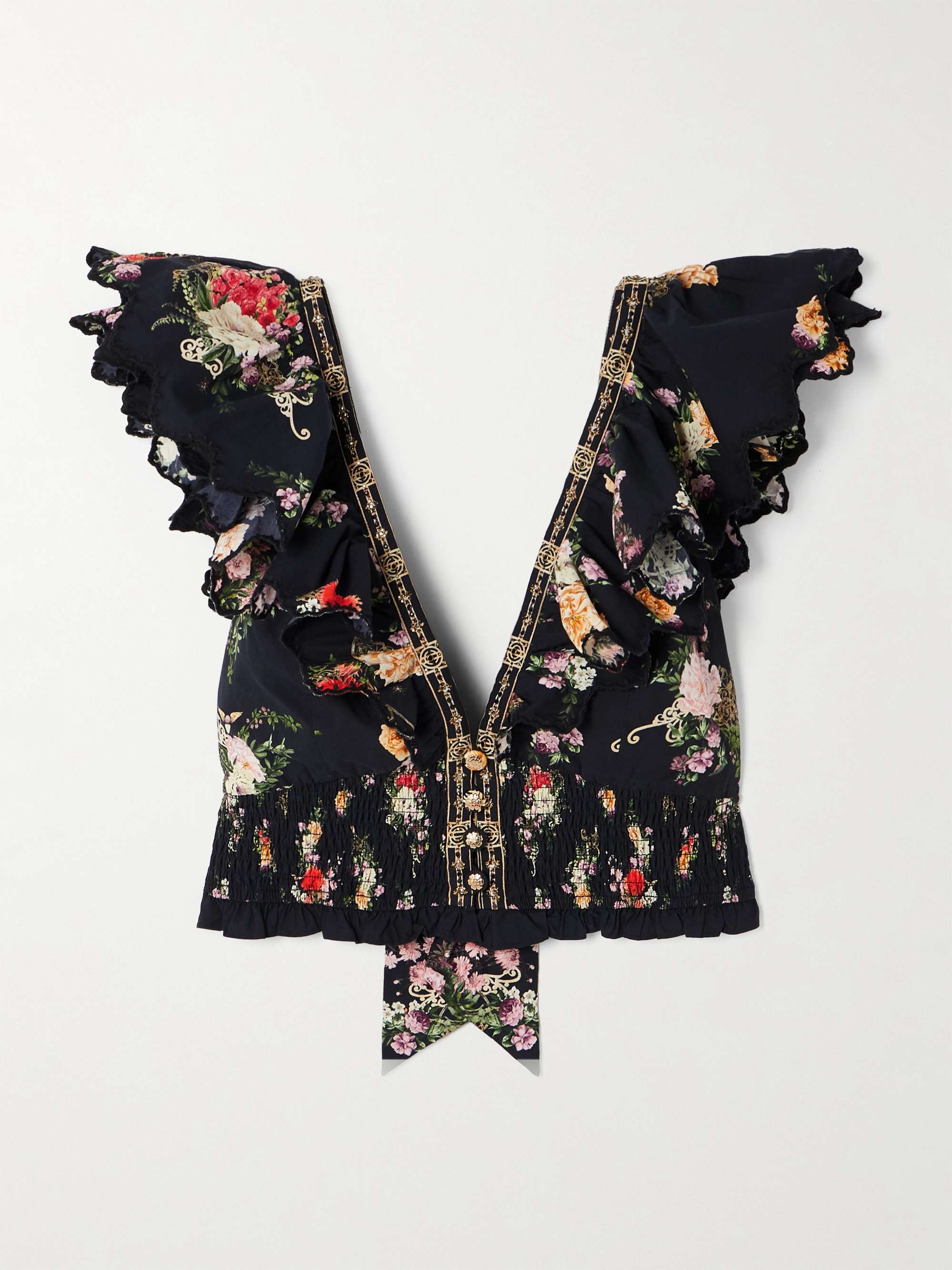 Embellished floral-print organic cotton top view