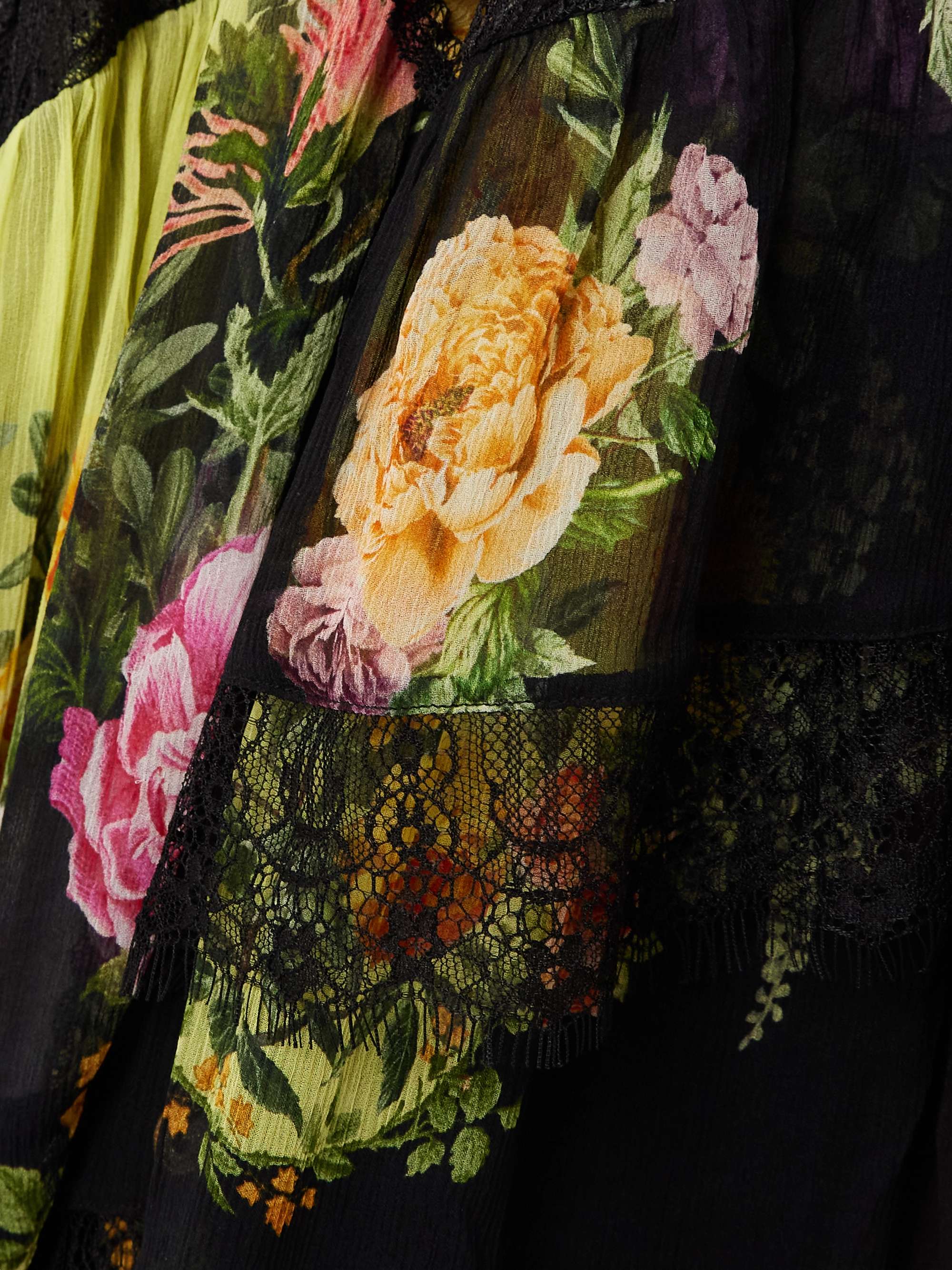 Asymmetric crystal-embellished lace-trimmed floral-print silk-crepon midi dress view