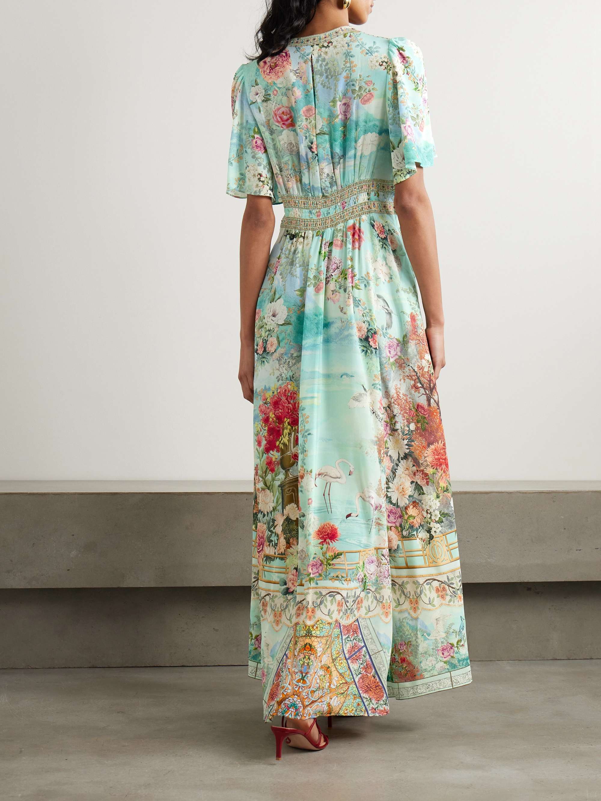 The Jewellery Museum embellished shirred printed silk-crepe maxi dress view