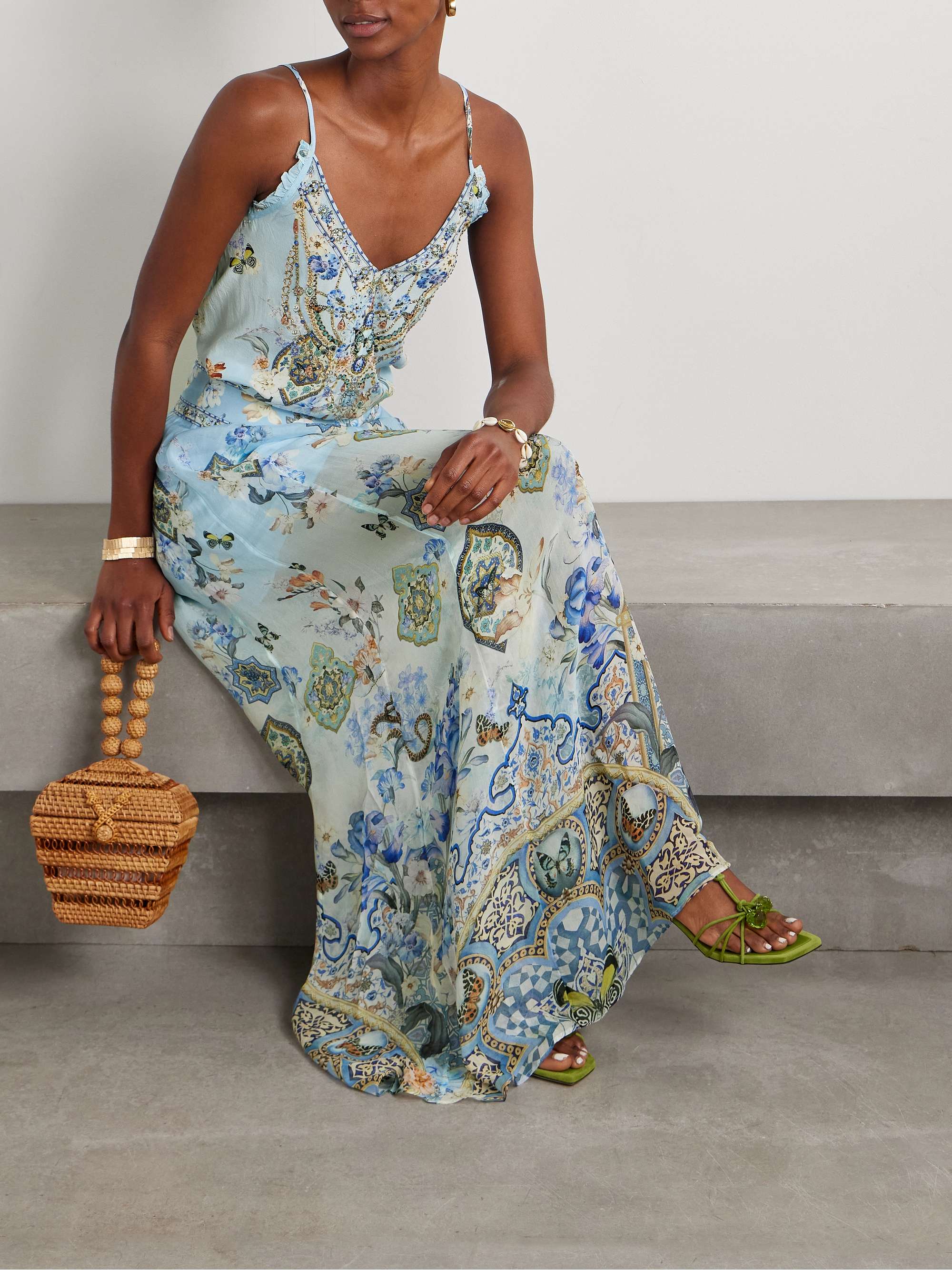 Crystal-embellished printed silk crepe de chine camisole view