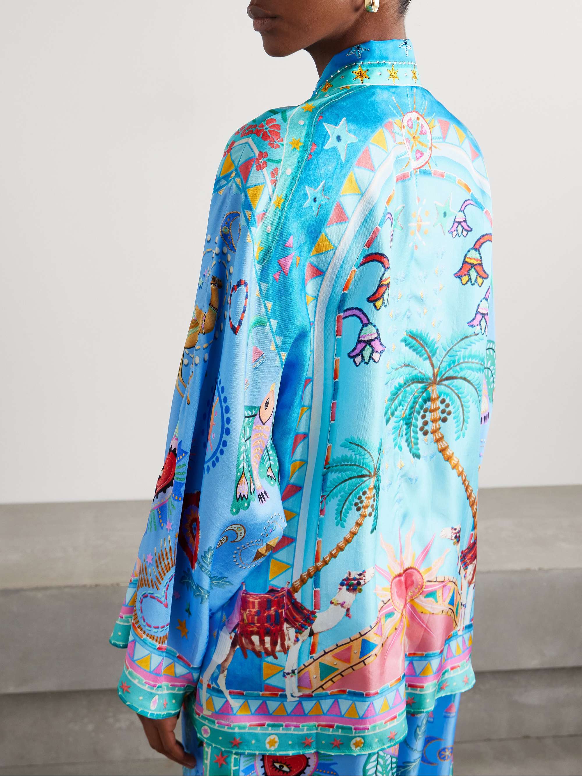Crystal-embellished printed silk blouse view