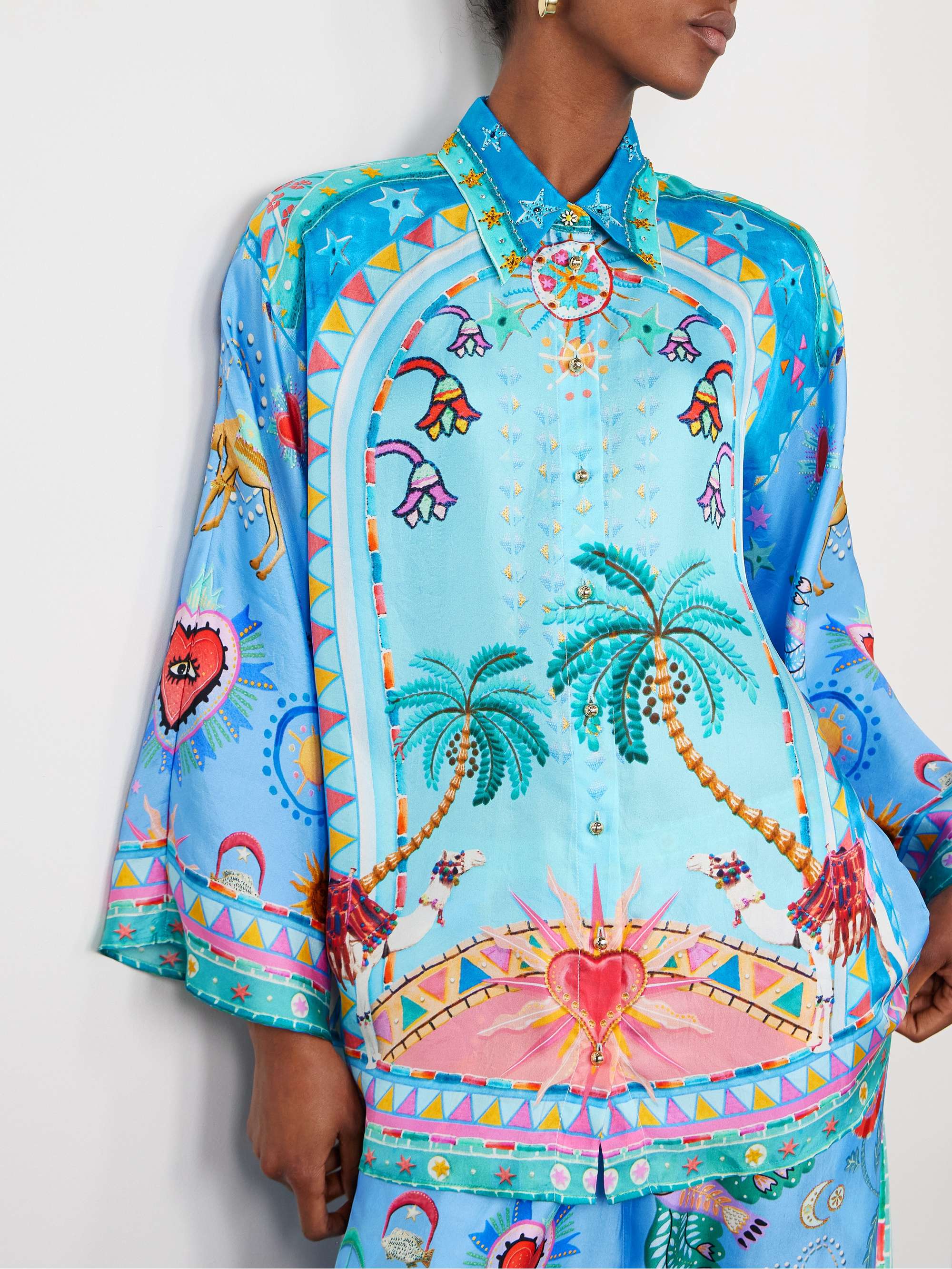 Crystal-embellished printed silk blouse view
