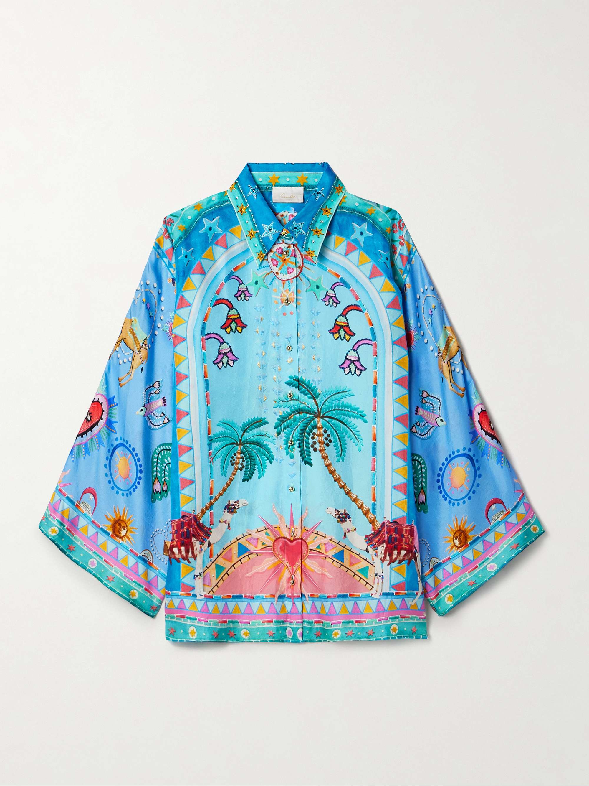 Crystal-embellished printed silk blouse view