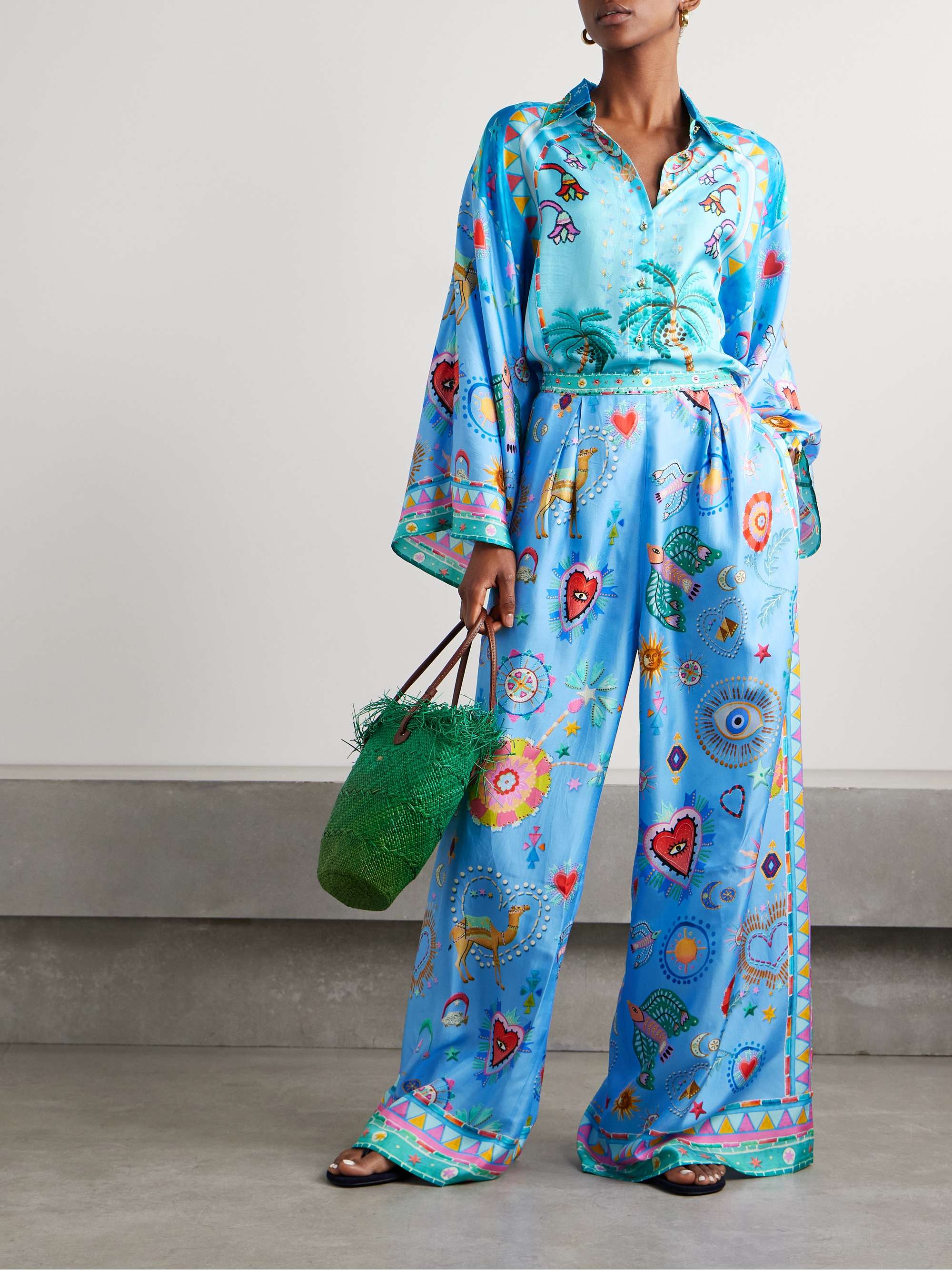 Crystal-embellished printed silk blouse view