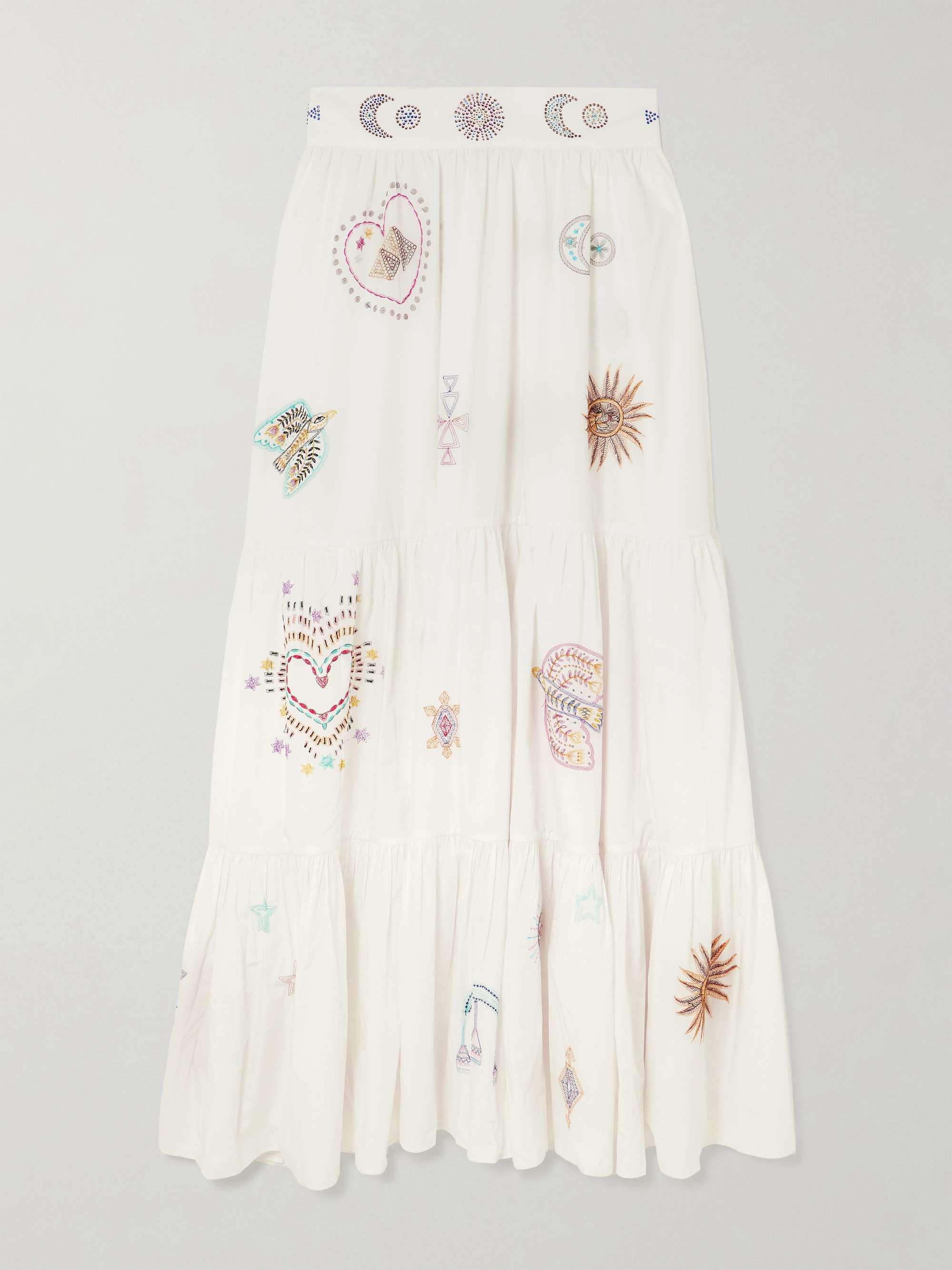 Living In Color embellished embroidered tiered cotton maxi skirt view