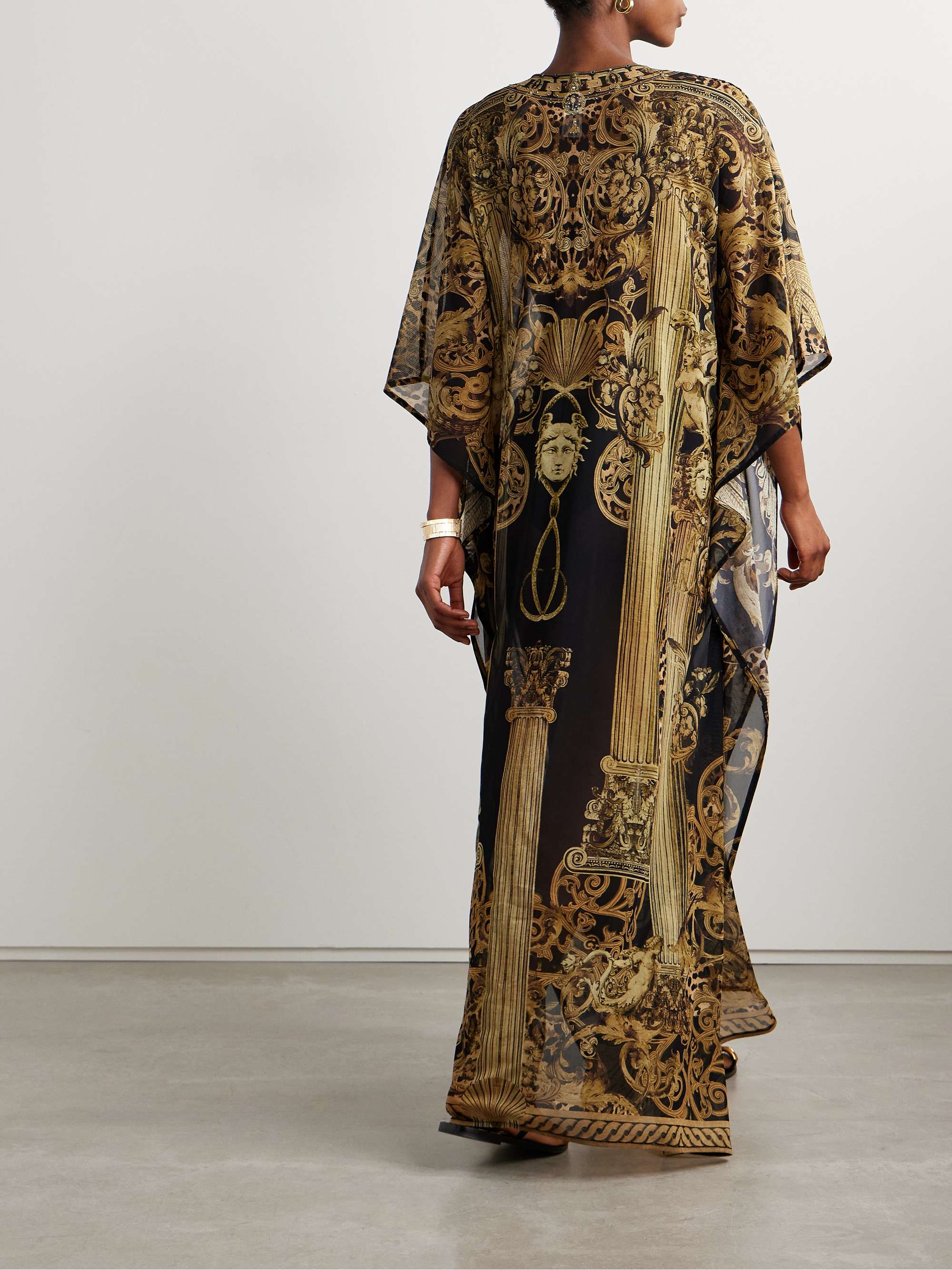 Embellished printed recycled stretch-mesh kaftan view