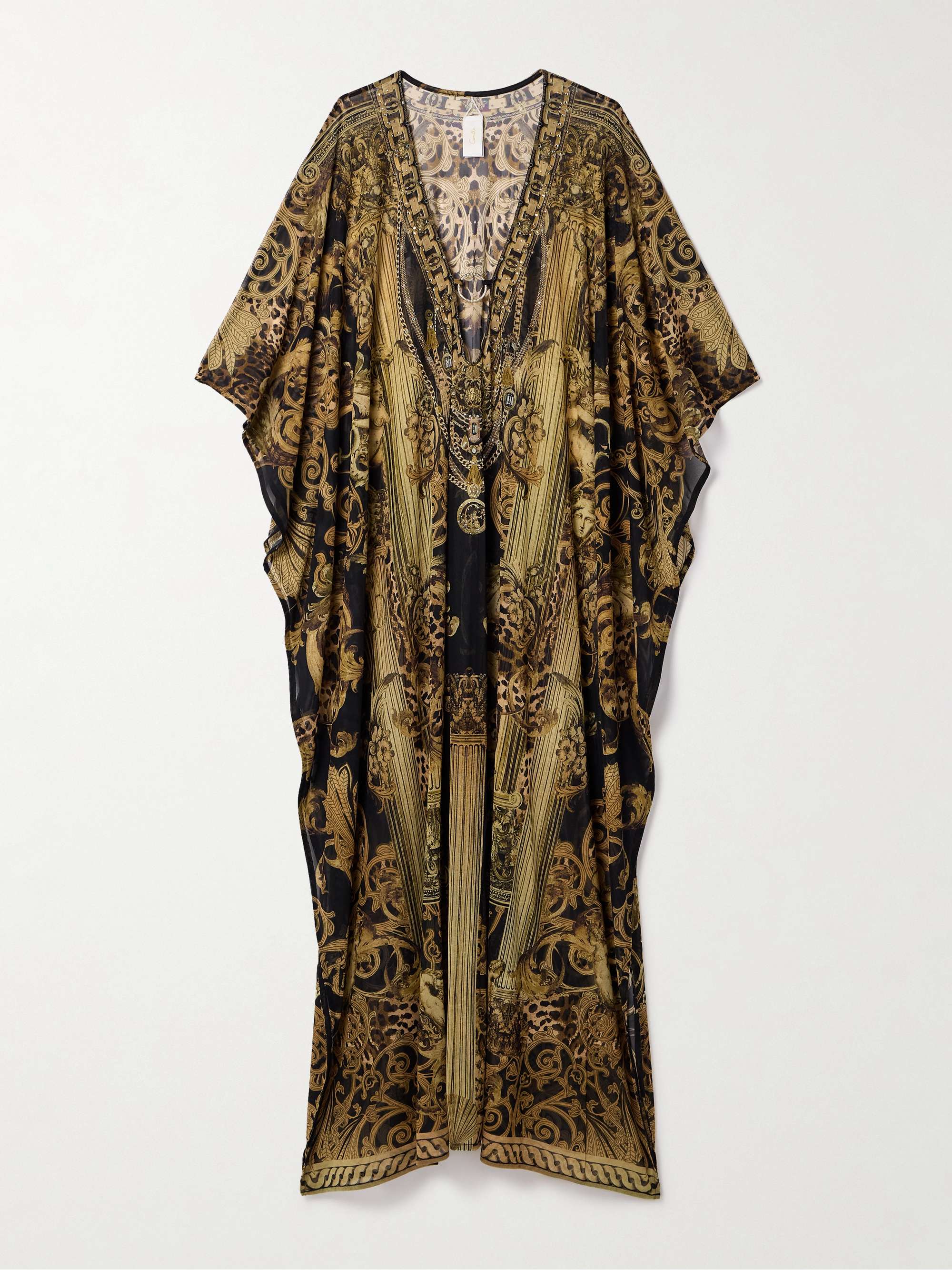 Embellished printed recycled stretch-mesh kaftan view