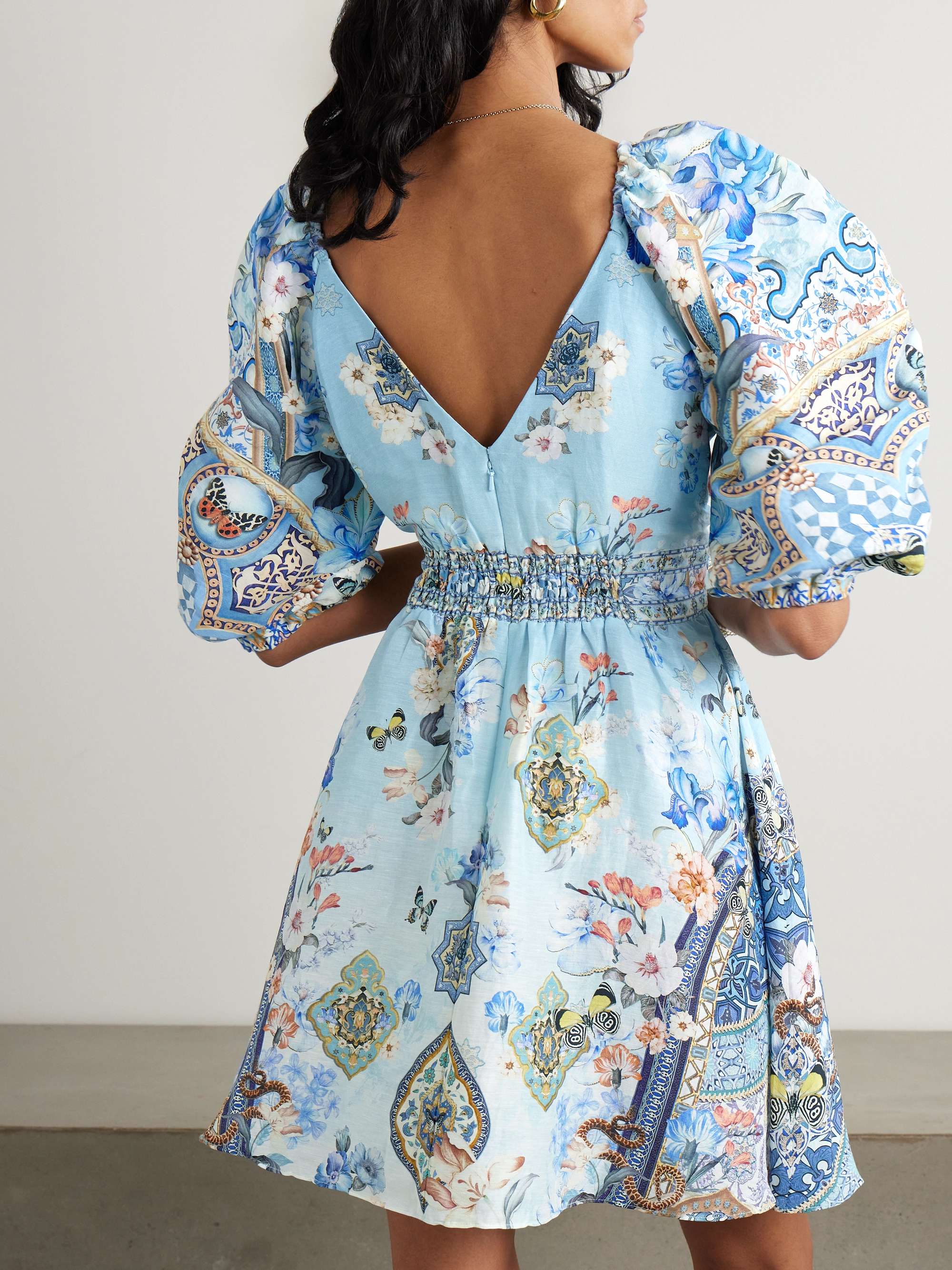 Al Manial Palace Memoirs twist-front crystal-embellished linen and silk-blend mini dress view
