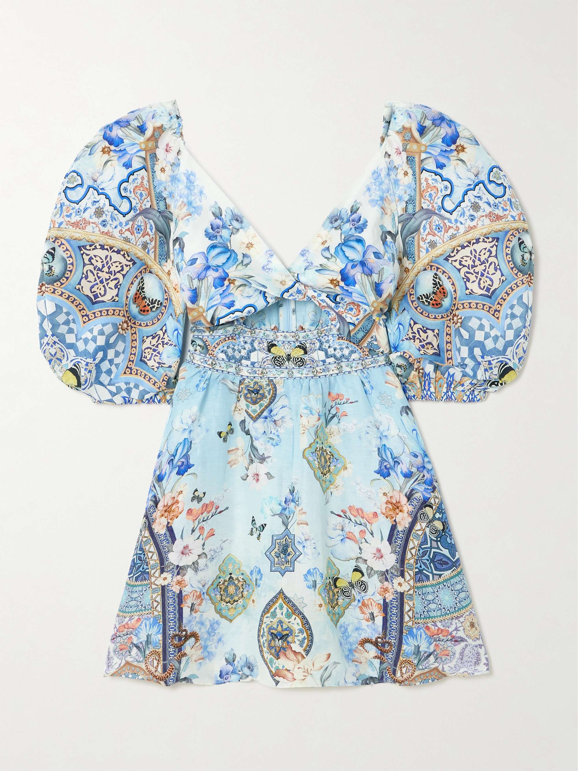 Al Manial Palace Memoirs twist-front crystal-embellished linen and silk-blend mini dress view