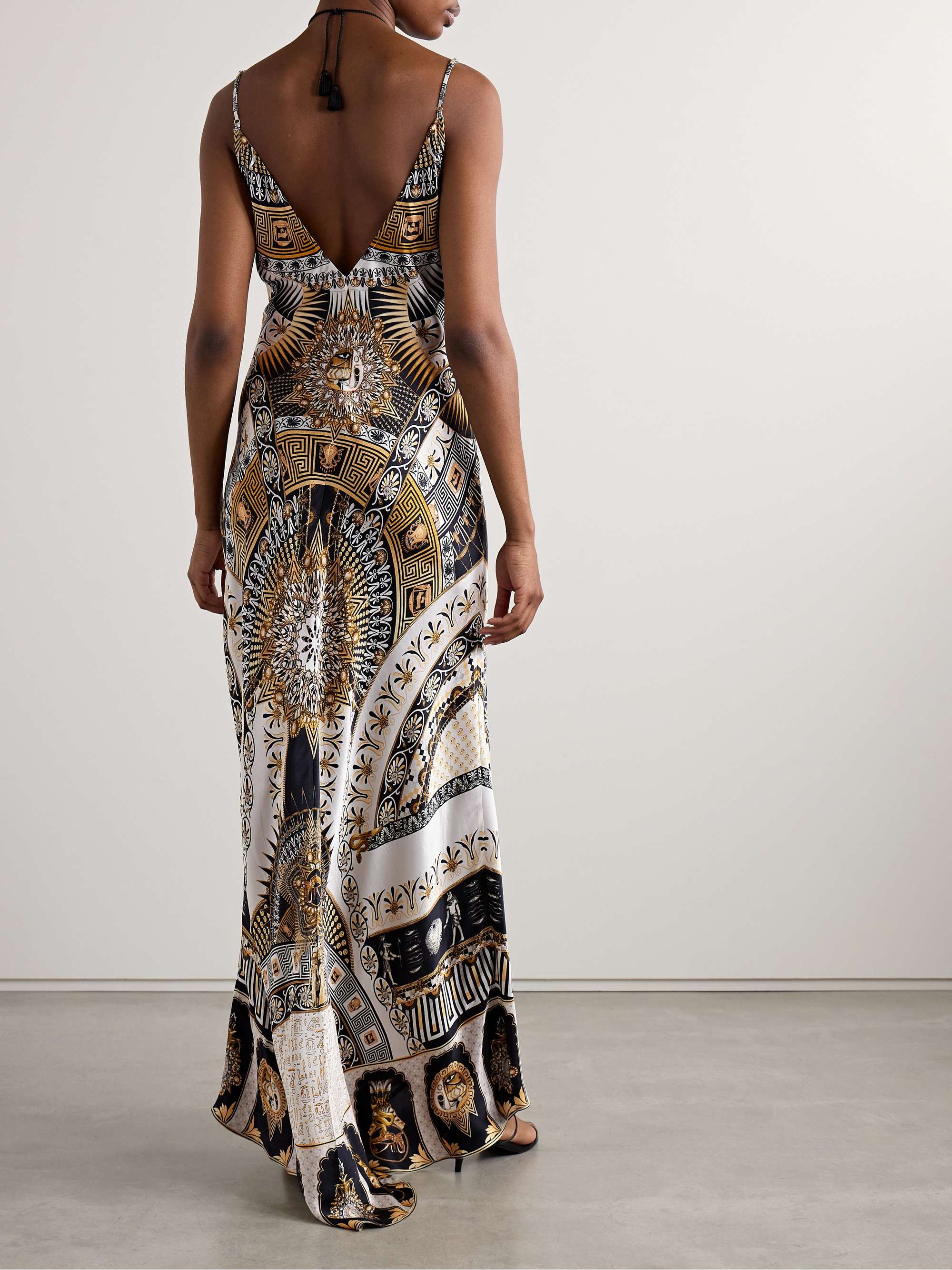 Crystal-embellished printed silk-satin maxi dress view