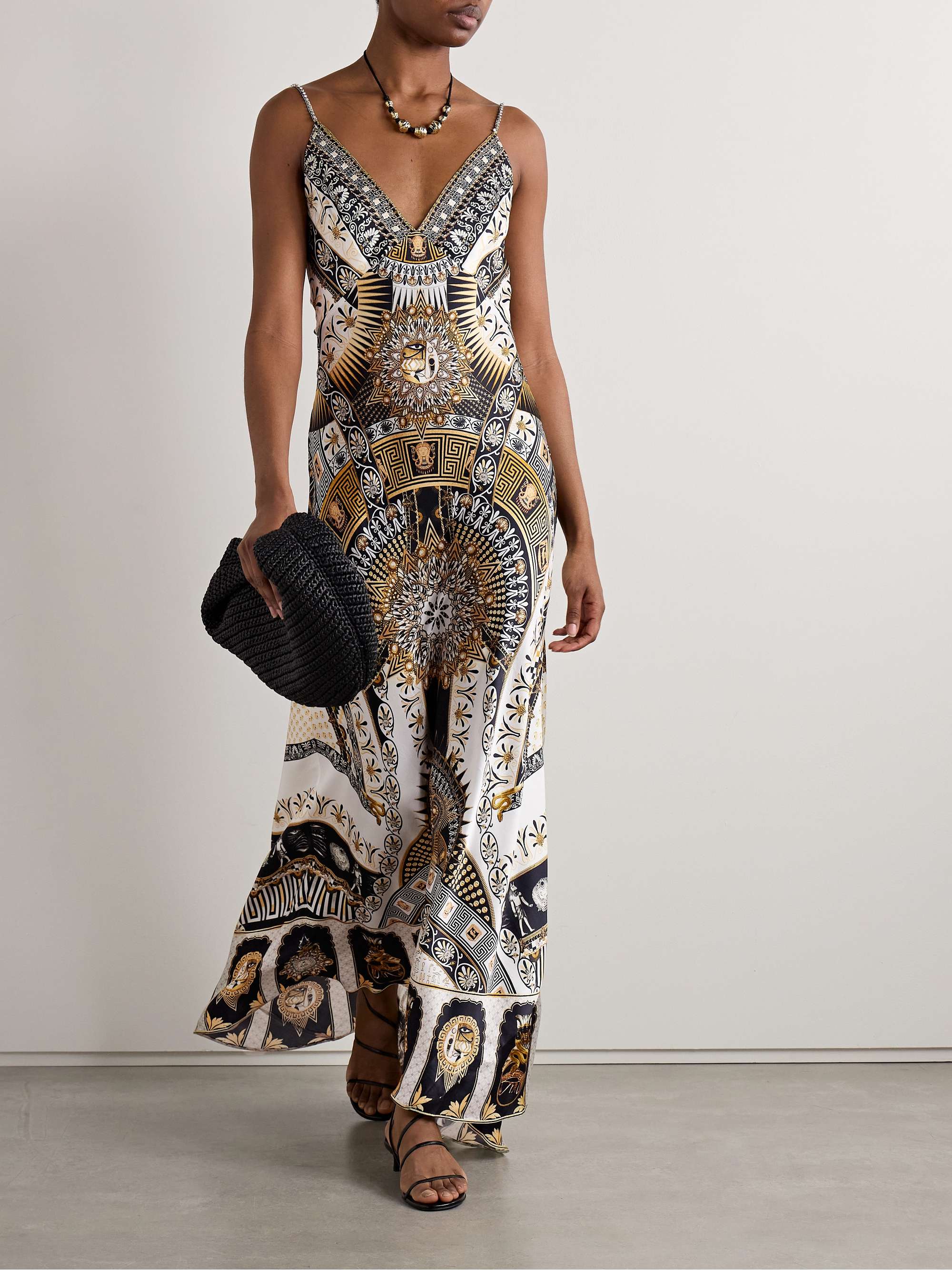 Crystal-embellished printed silk-satin maxi dress view