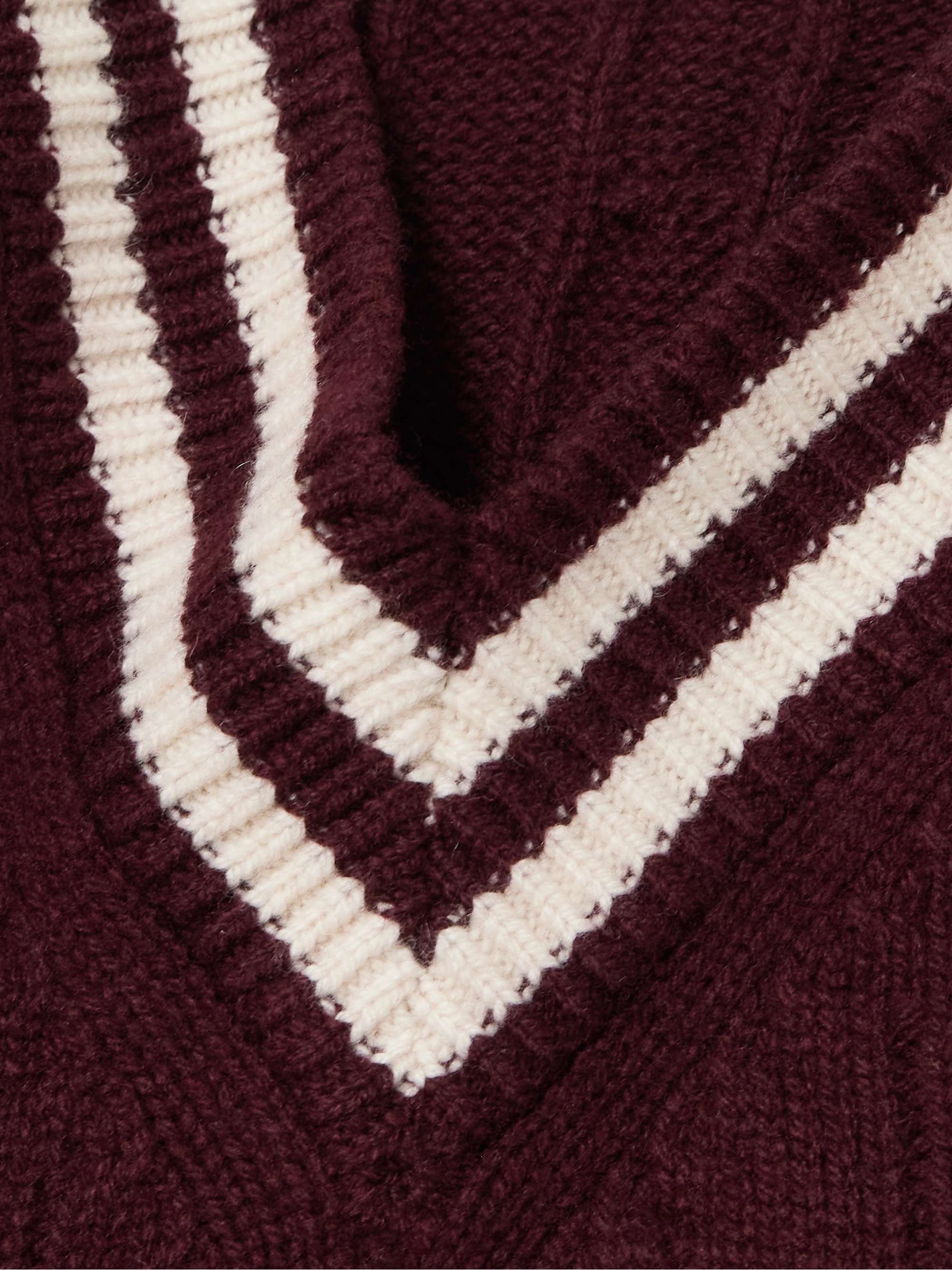 Striped cable-knit wool and cashmere-blend sweater view