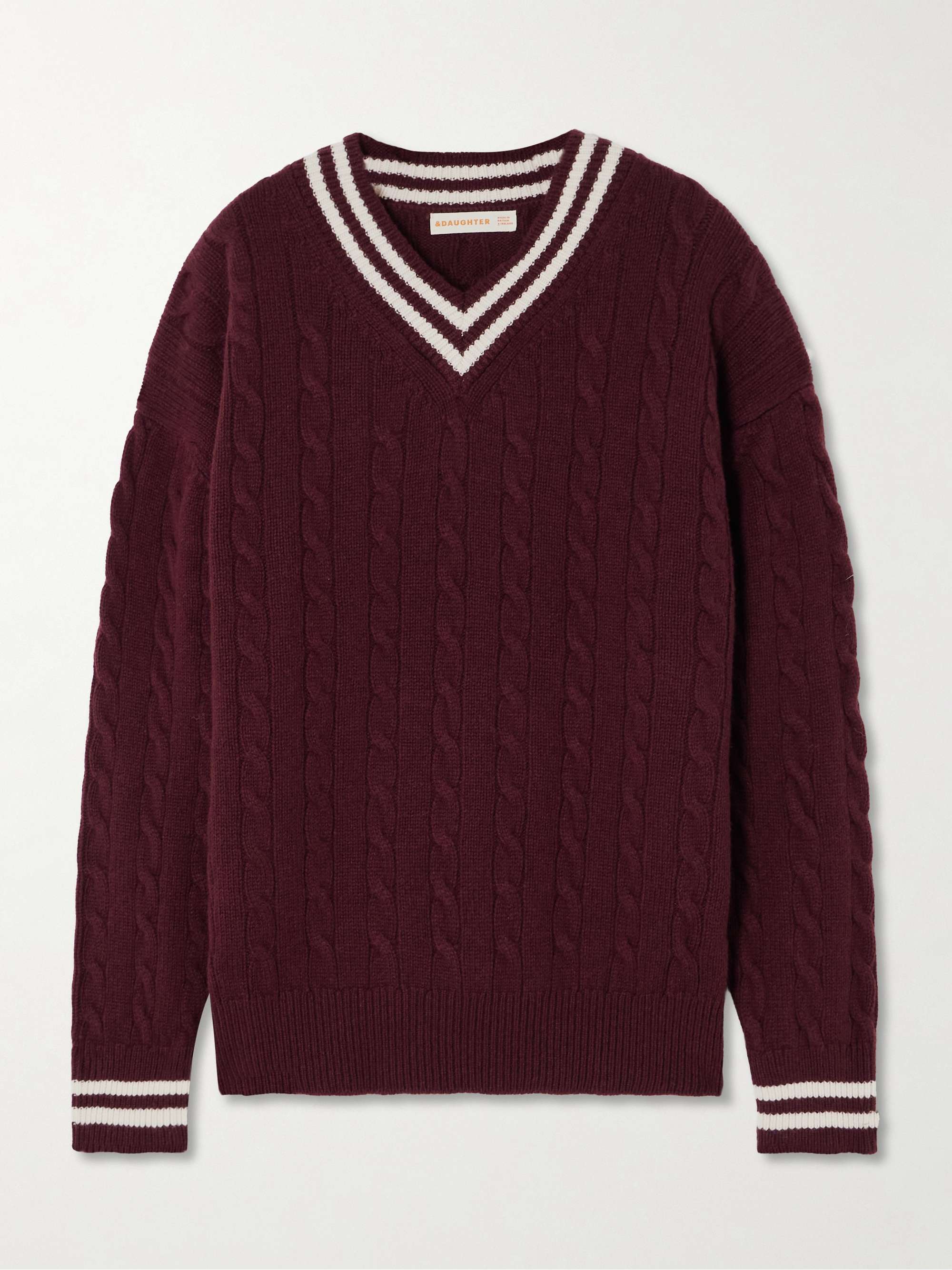 Striped cable-knit wool and cashmere-blend sweater view