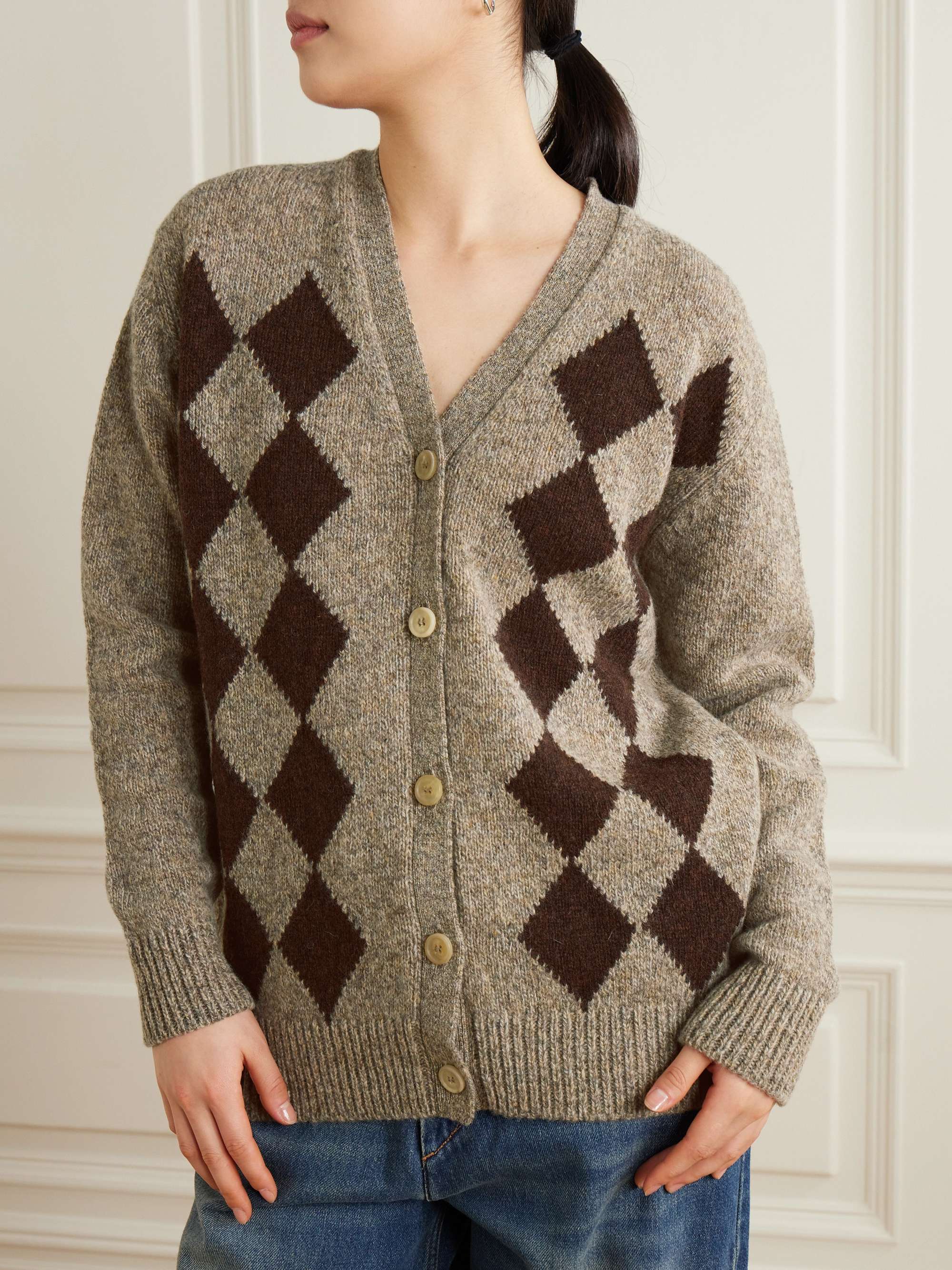 Argyle intarsia-knit wool cardigan view
