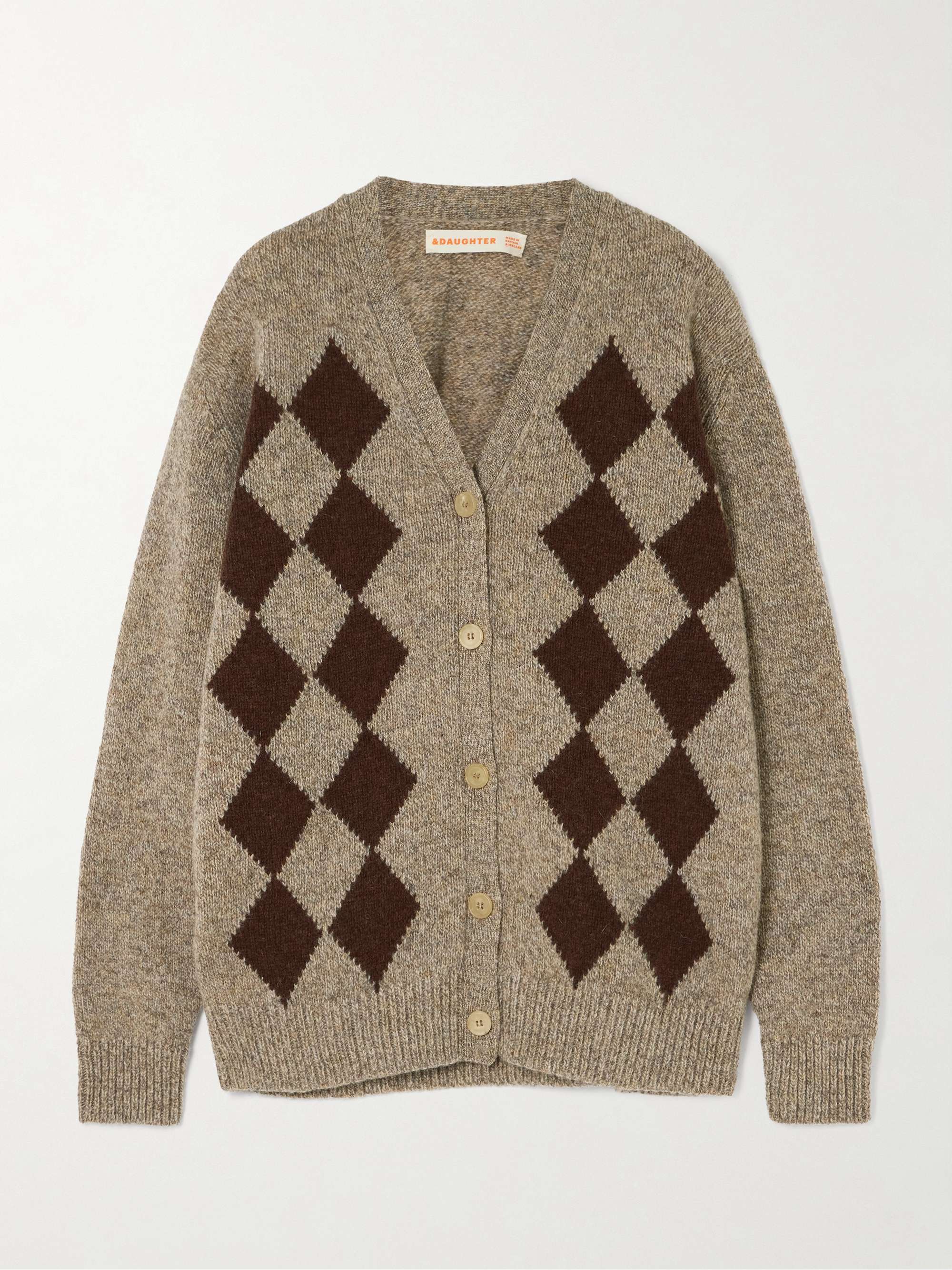 Argyle intarsia-knit wool cardigan view