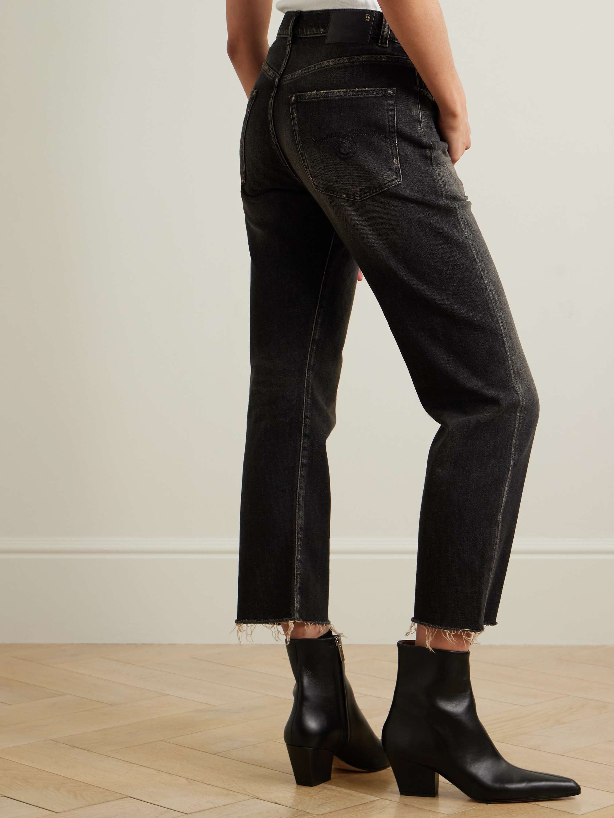 Boyfriend cropped distressed high-rise straight-leg jeans view