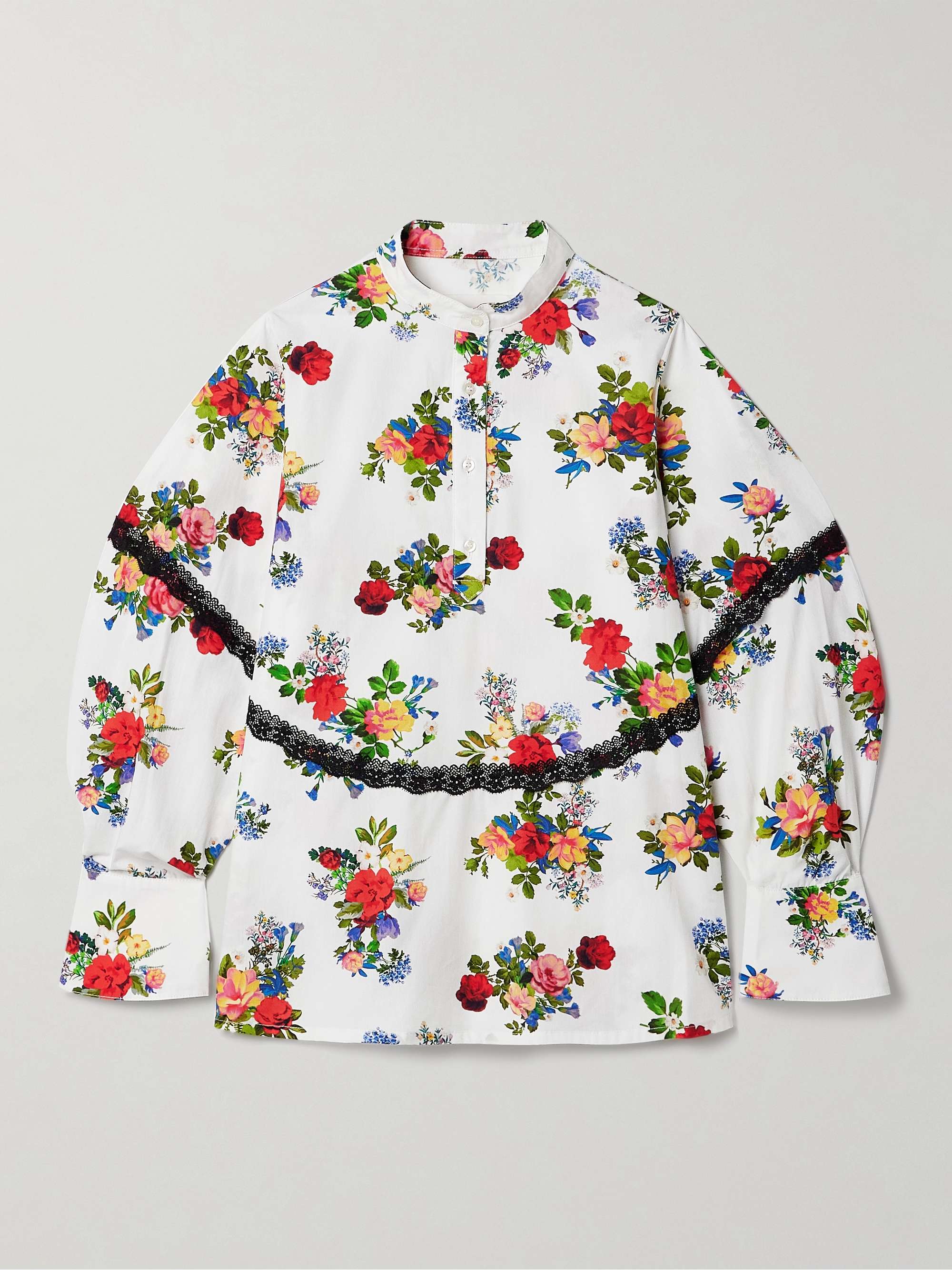 MJ lace-trimmed floral-print cotton-poplin top view