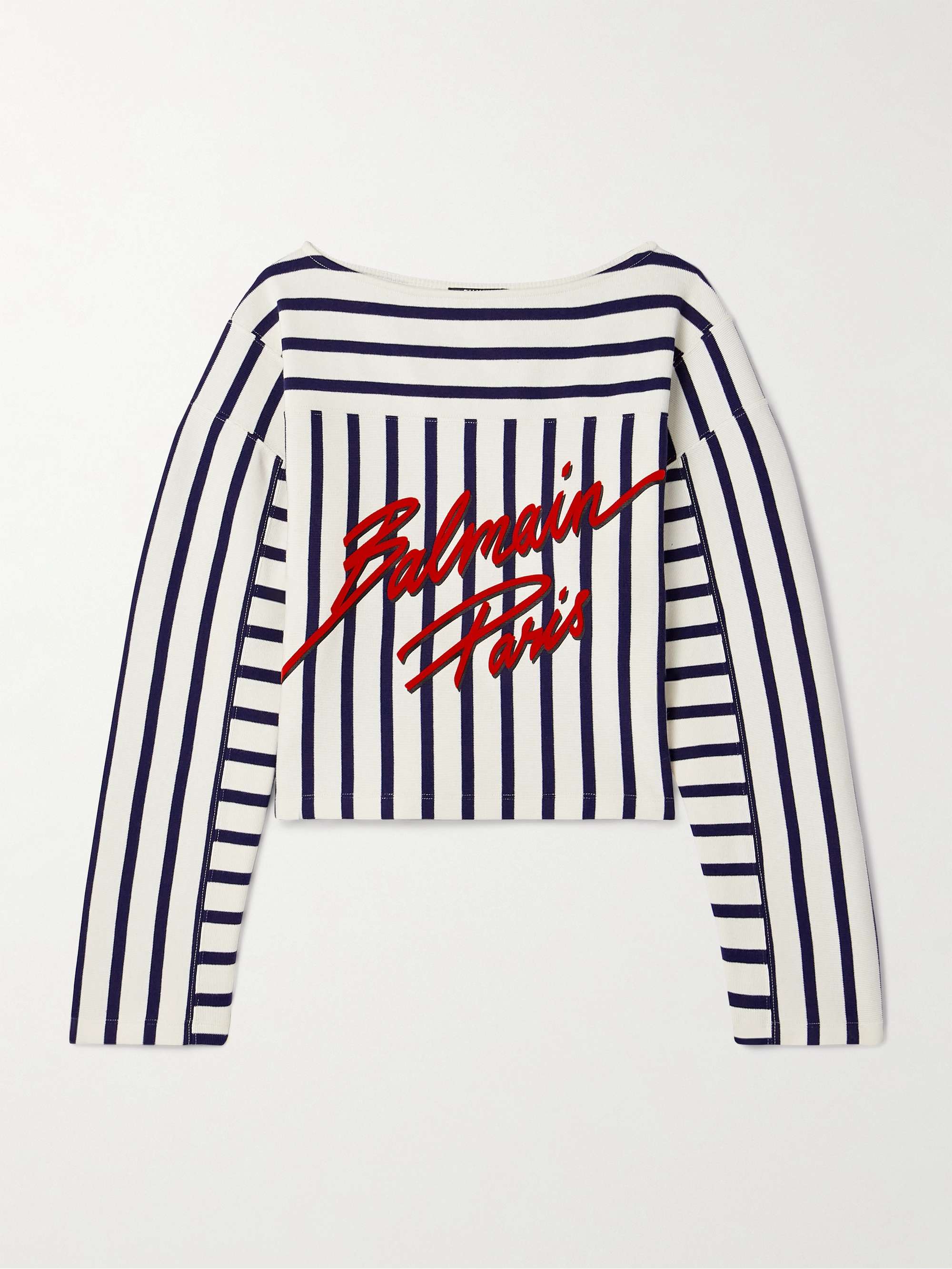 Flocked striped cotton-jersey top view