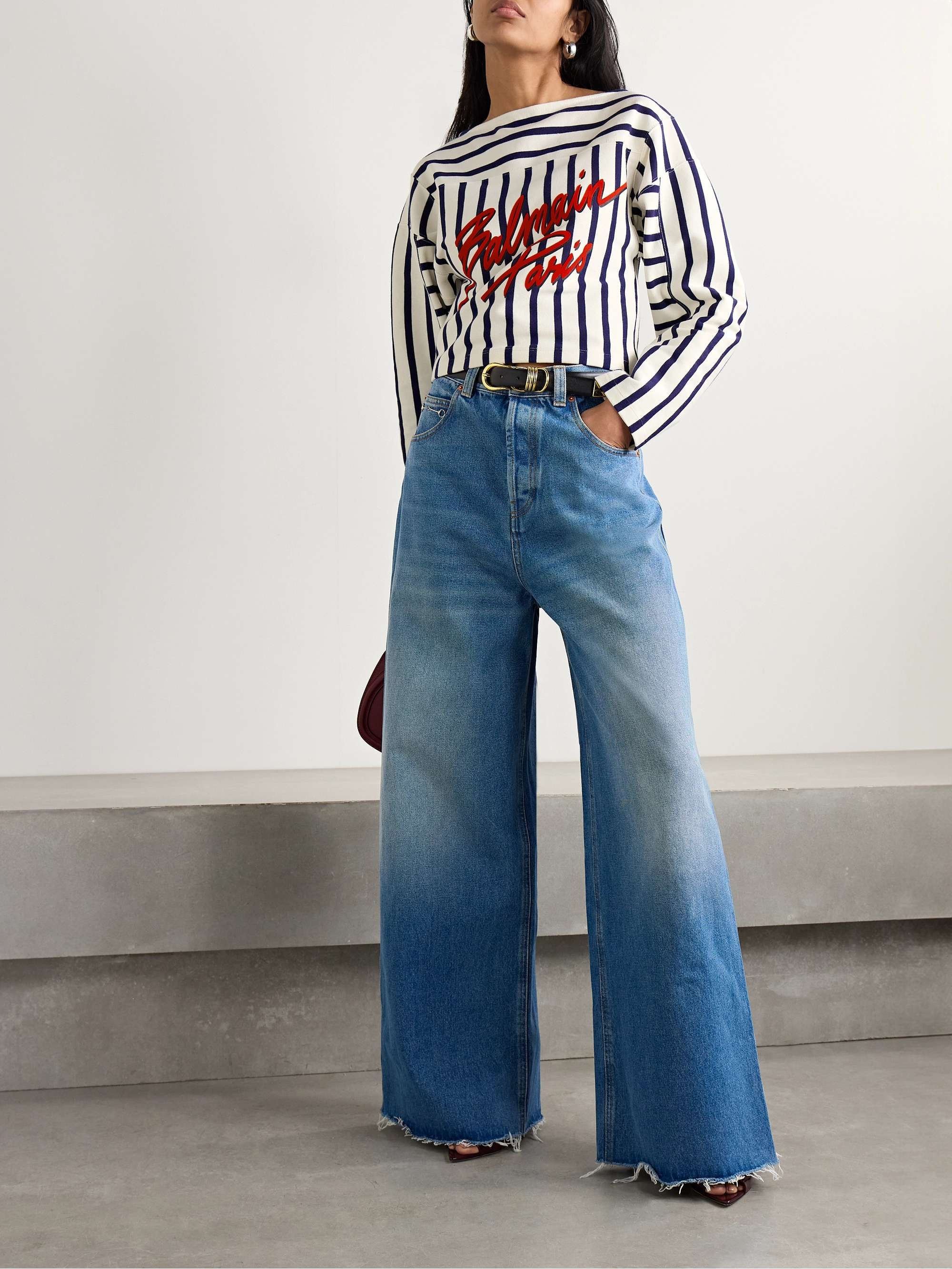 Flocked striped cotton-jersey top view