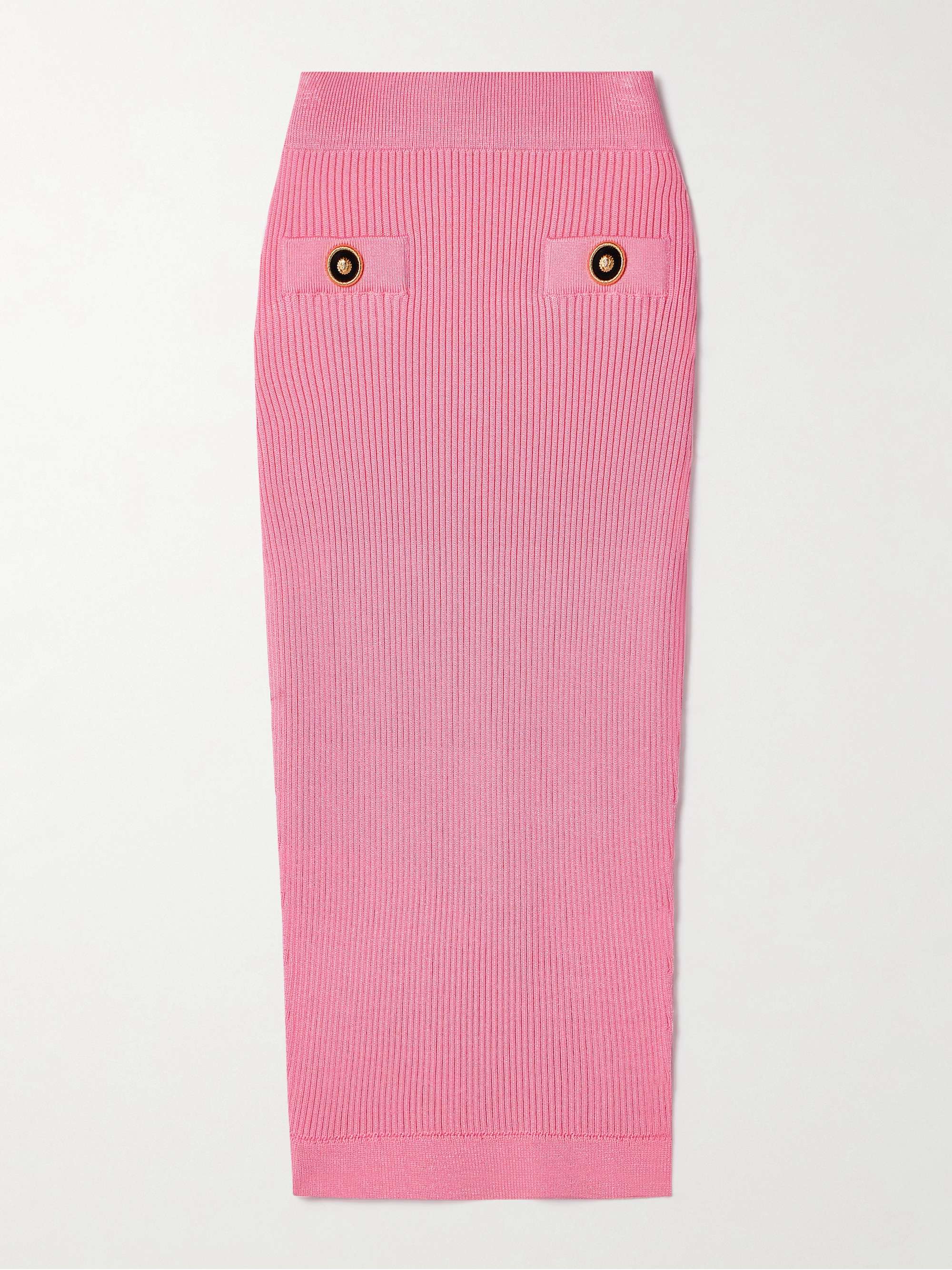 Button-embellished ribbed-knit midi skirt view