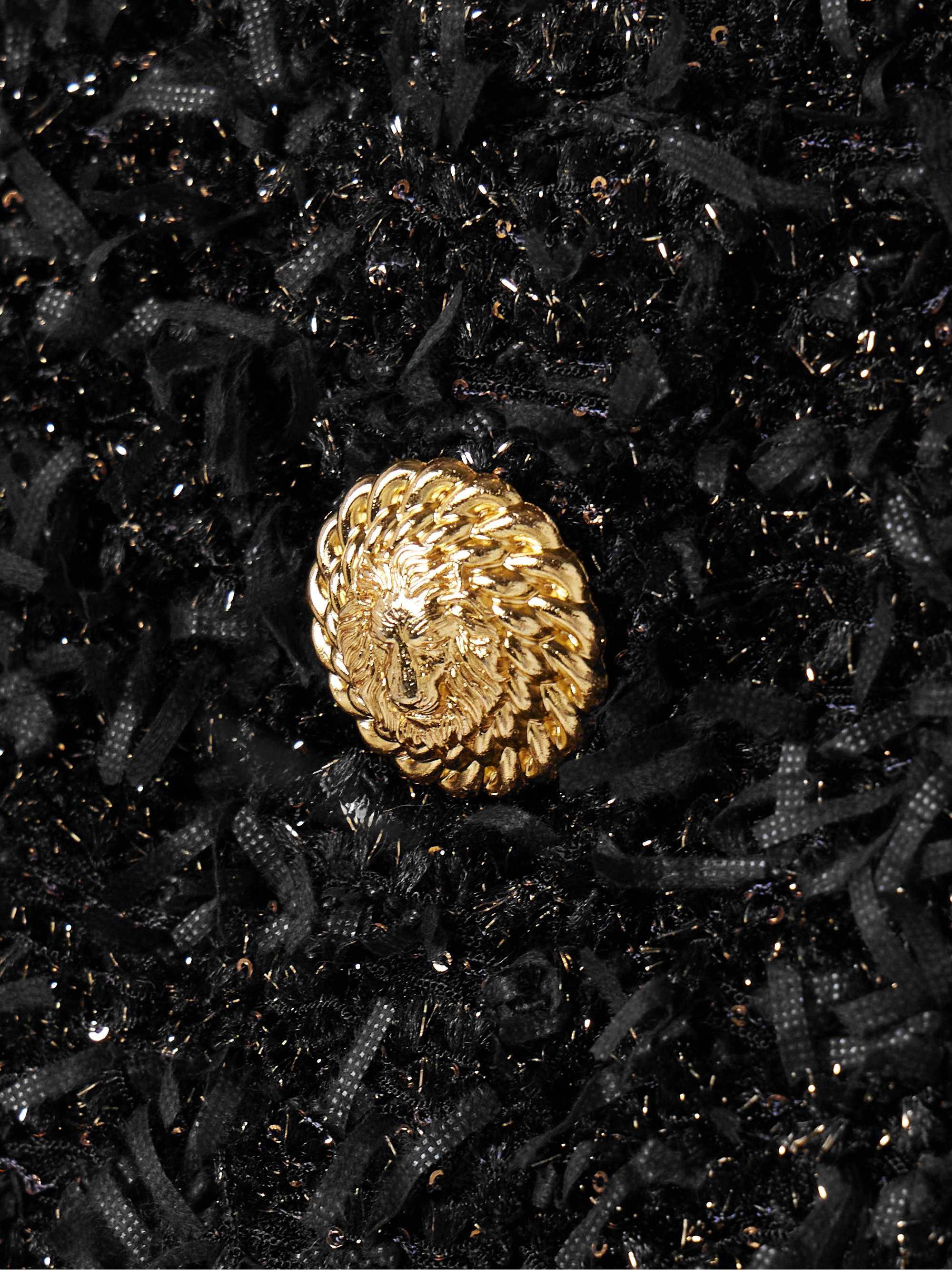 Cropped button-embellished sequined metallic bouclé-tweed top view