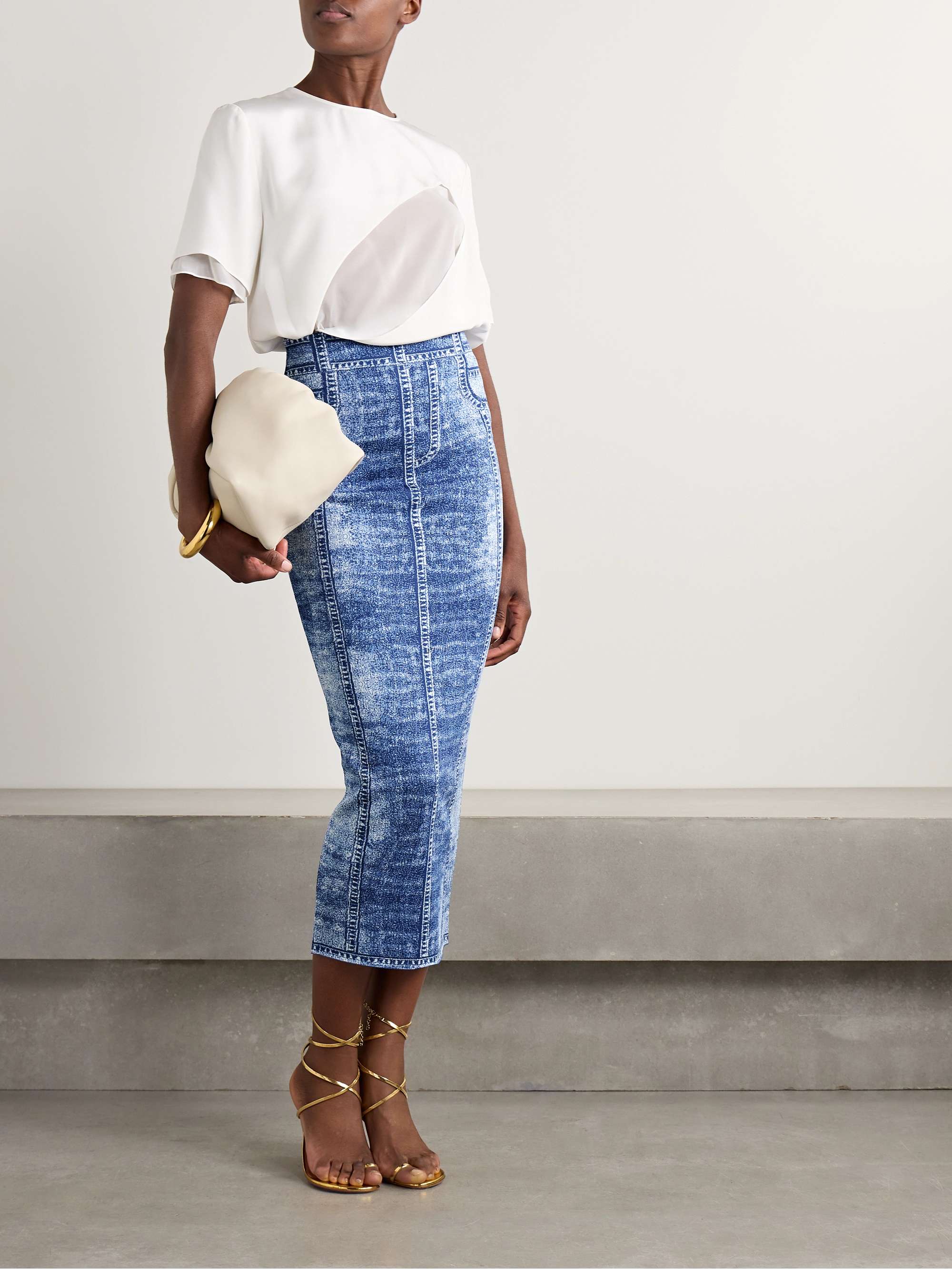 Trompe-l'œil printed knitted midi skirt view