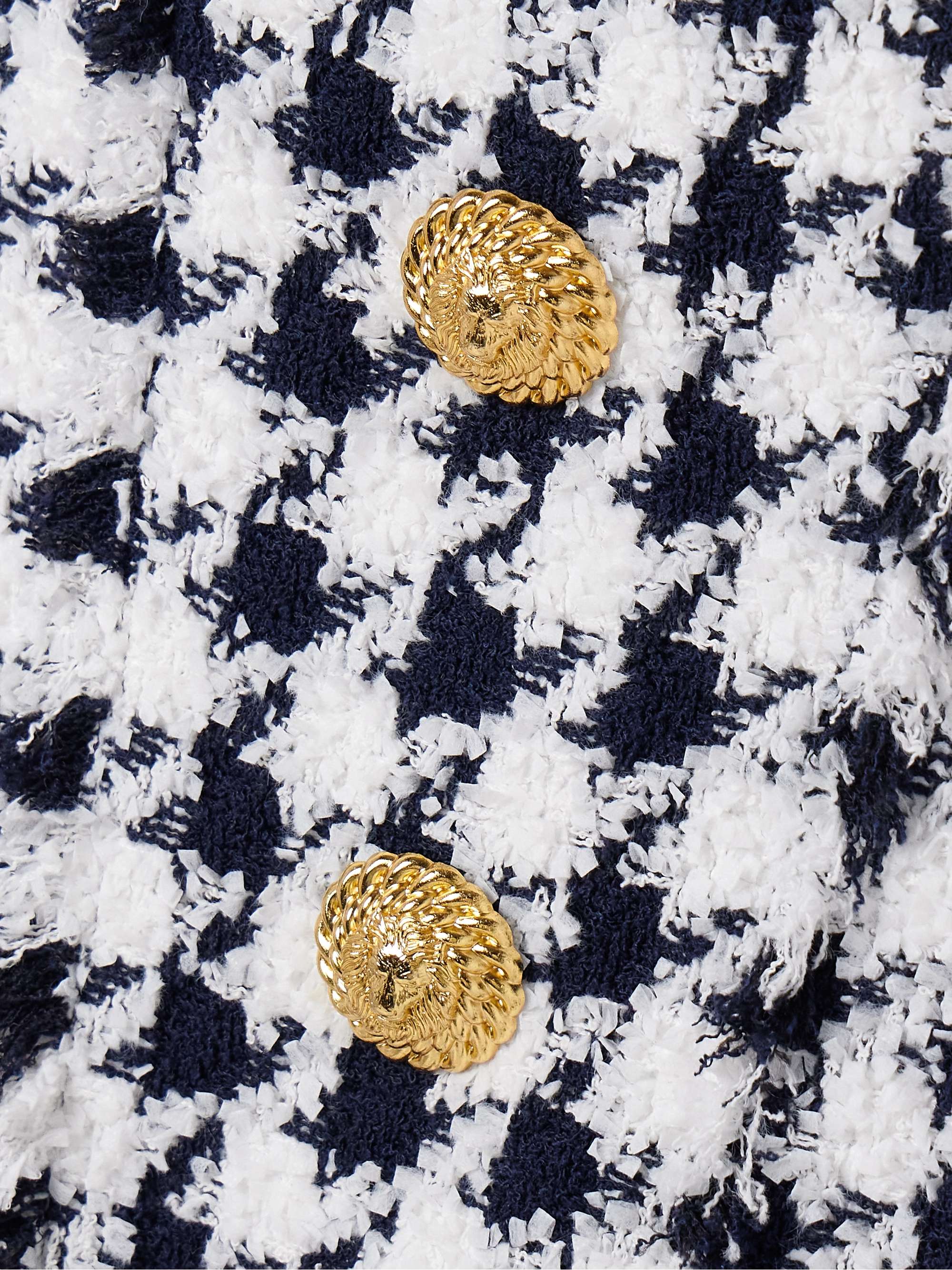 Button-embellished frayed tweed mini dress view