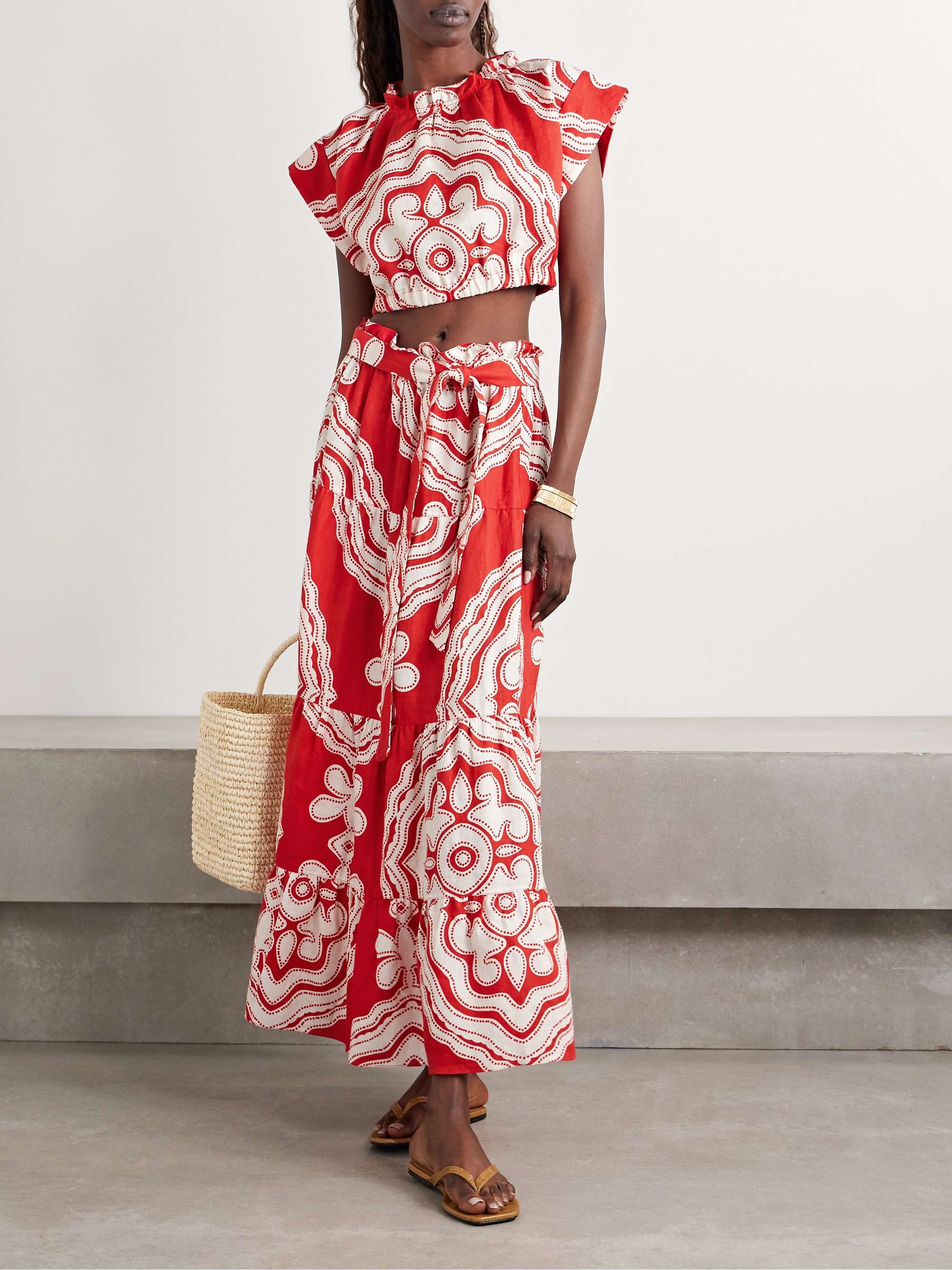 Sanaa belted printed linen maxi skirt view