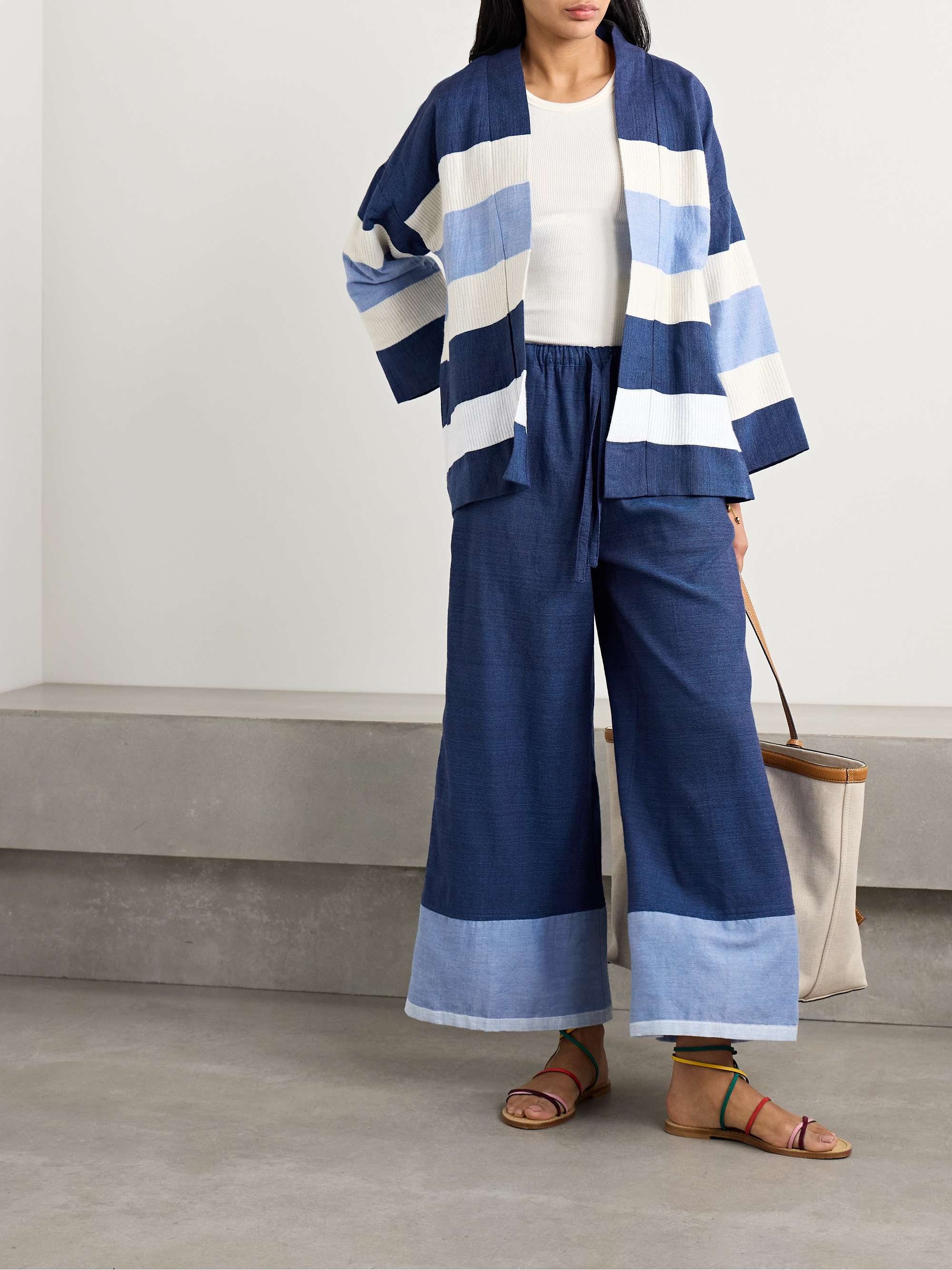 Desta color-block cotton wide-leg pants view