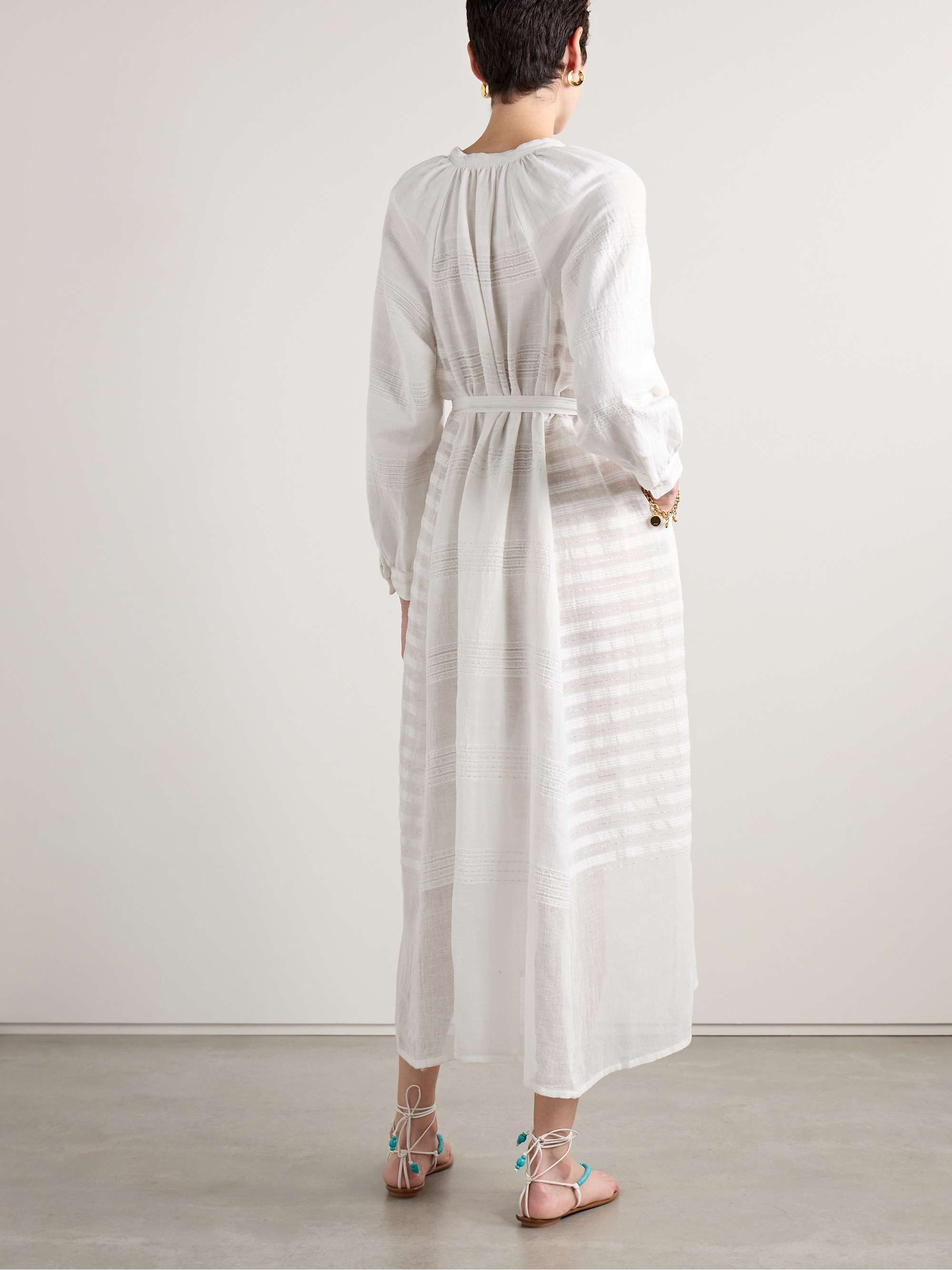 Makeda belted metallic striped cotton-gauze maxi dress view
