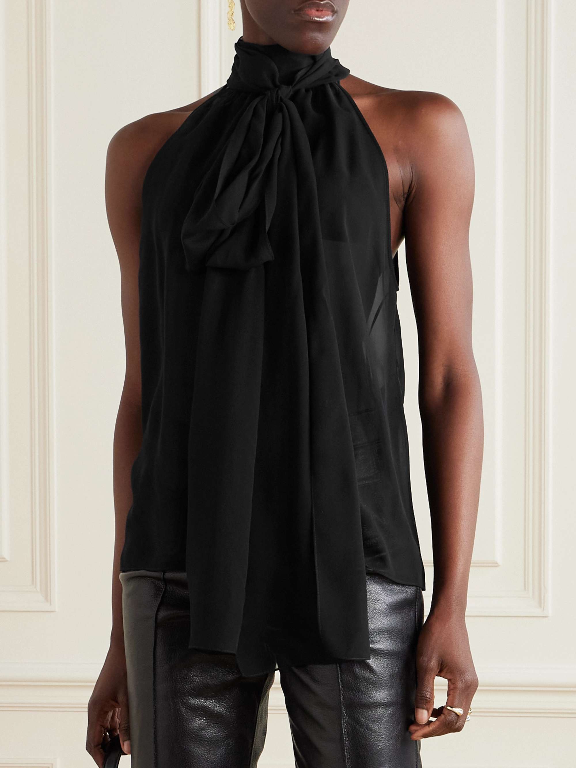 Silk-chiffon halterneck top view