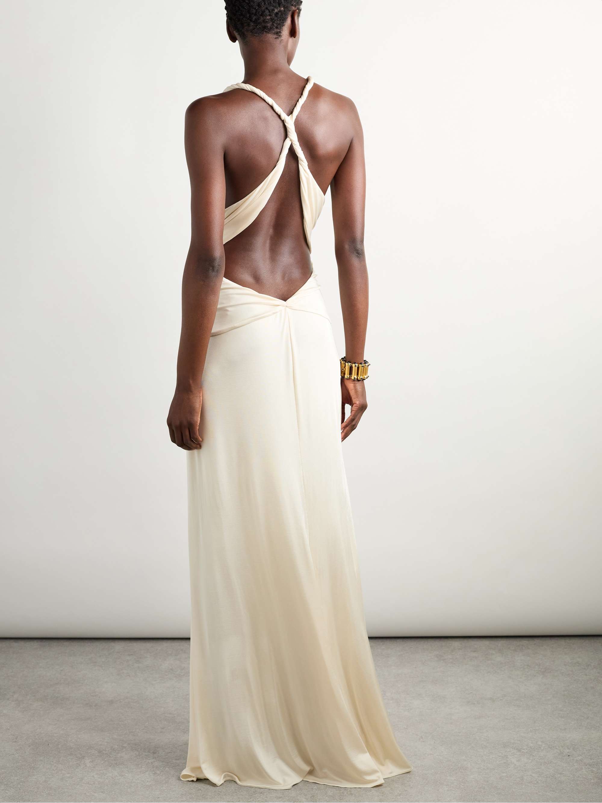 Open-back twist-front jersey gown view