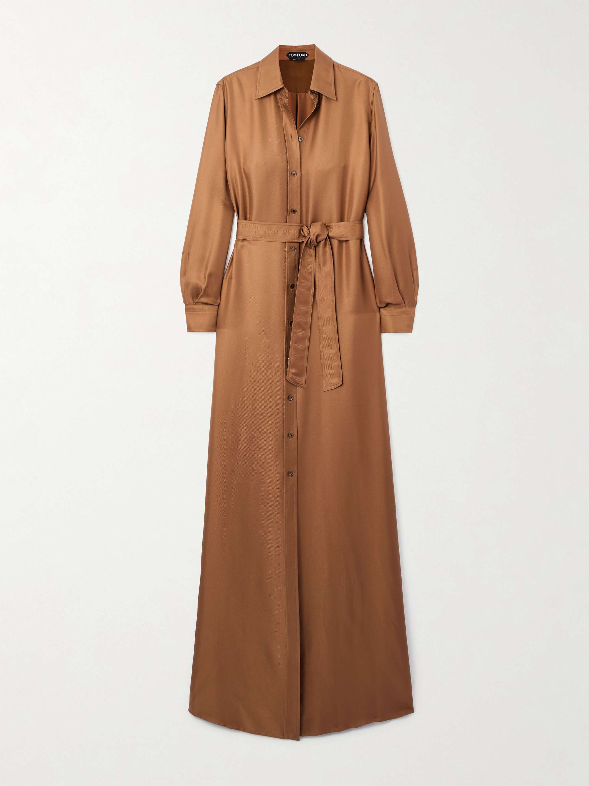Belted silk-twill maxi shirt dress view