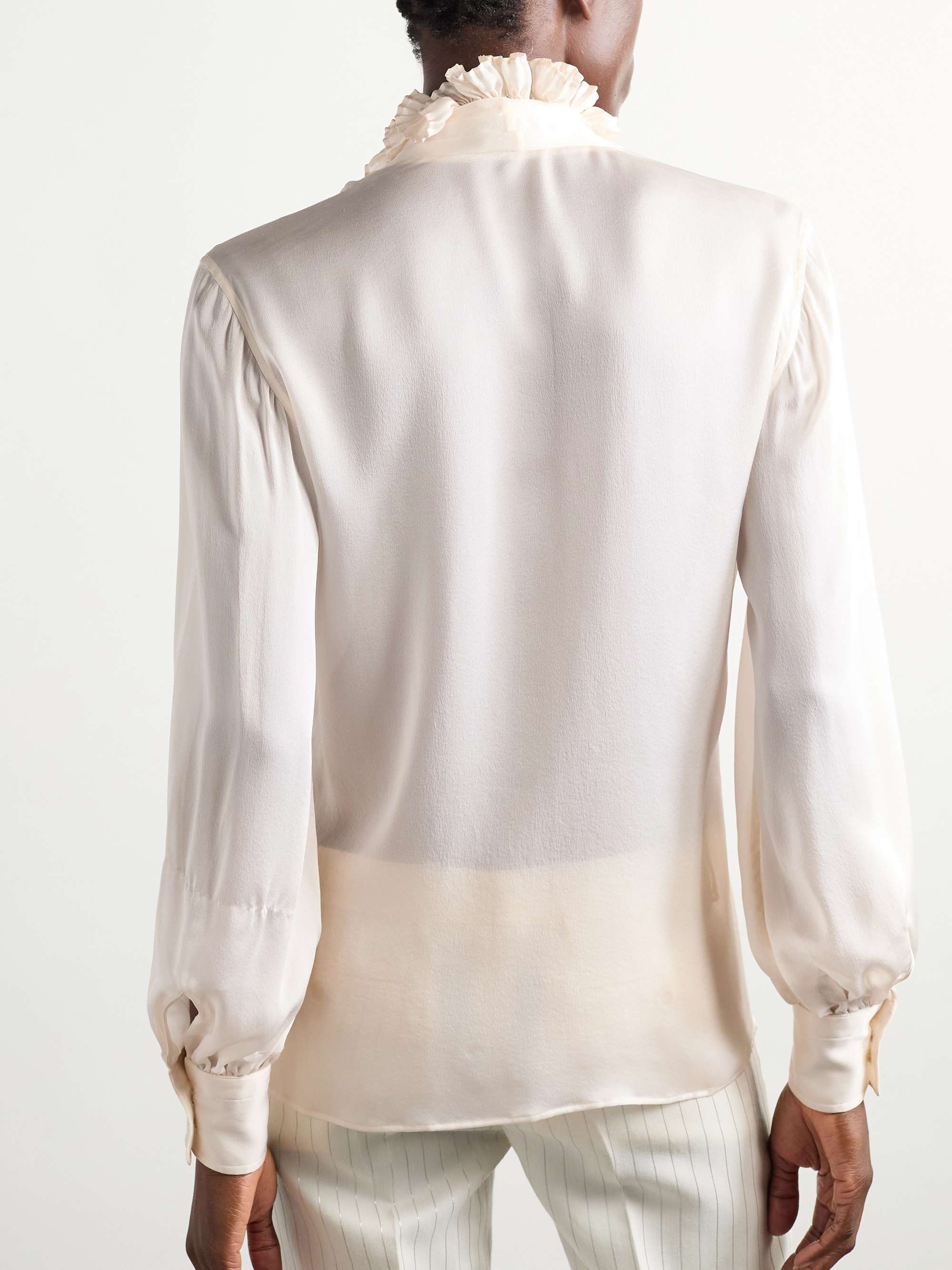 Ruffled pintucked silk-georgette blouse view