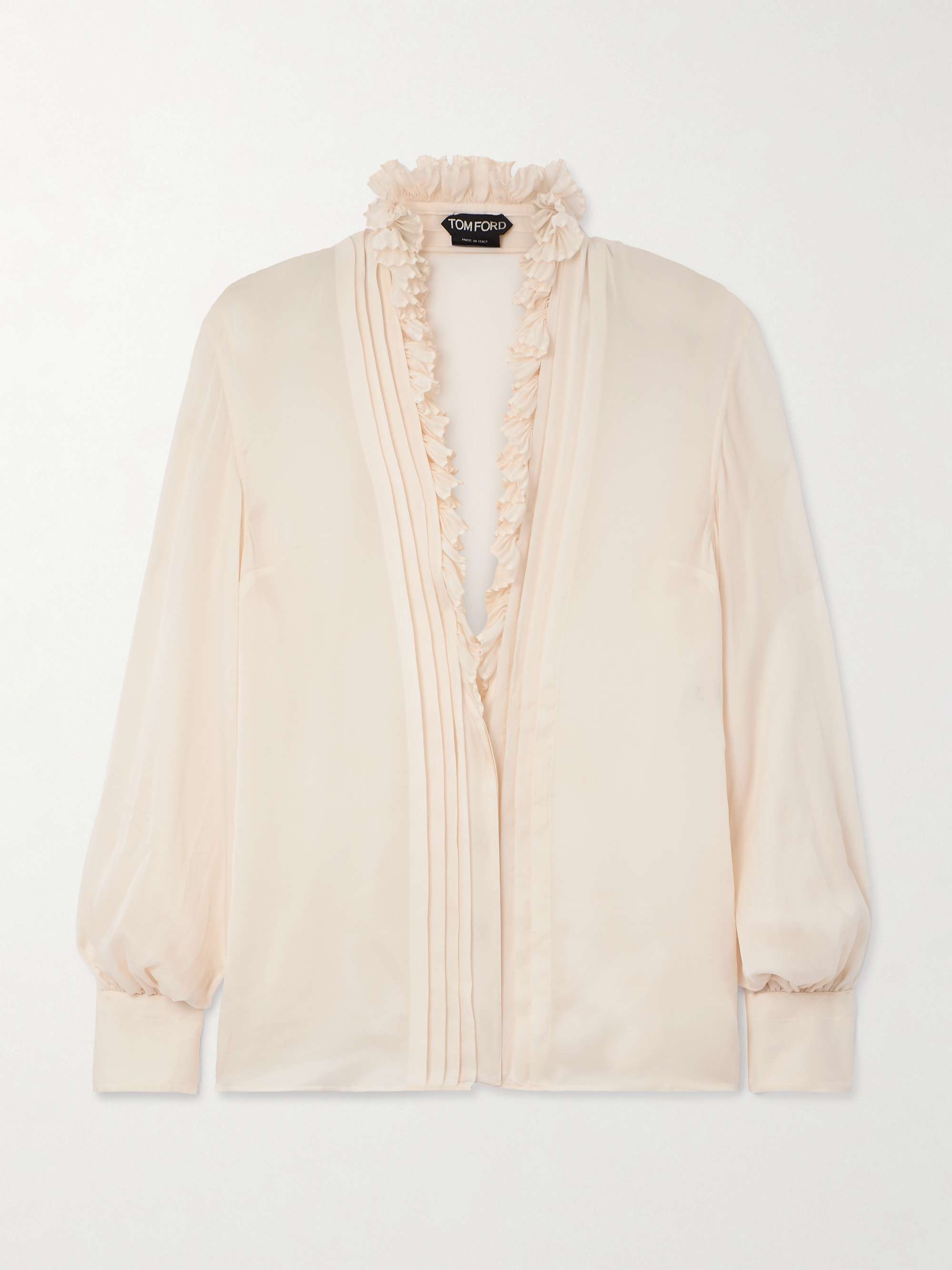 Ruffled pintucked silk-georgette blouse view
