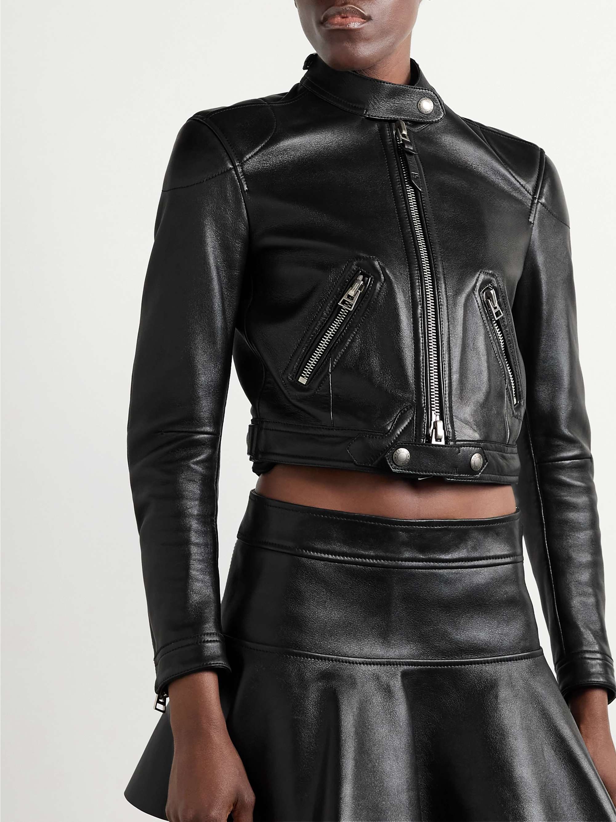 Cropped leather biker jacket view