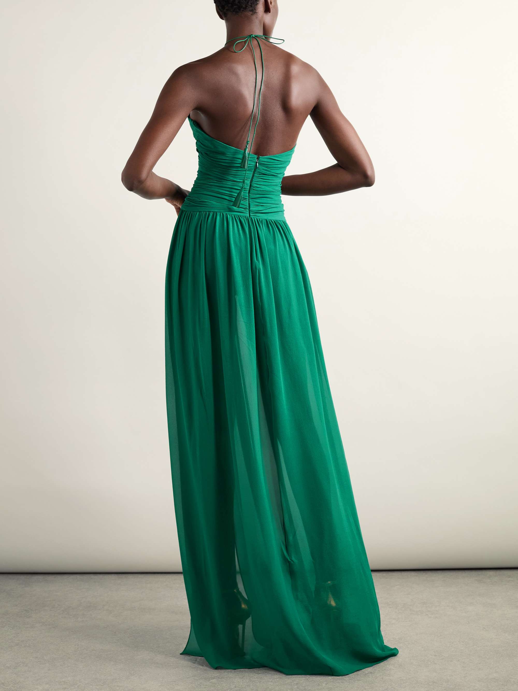Tasseled cutout silk-georgette halterneck gown view