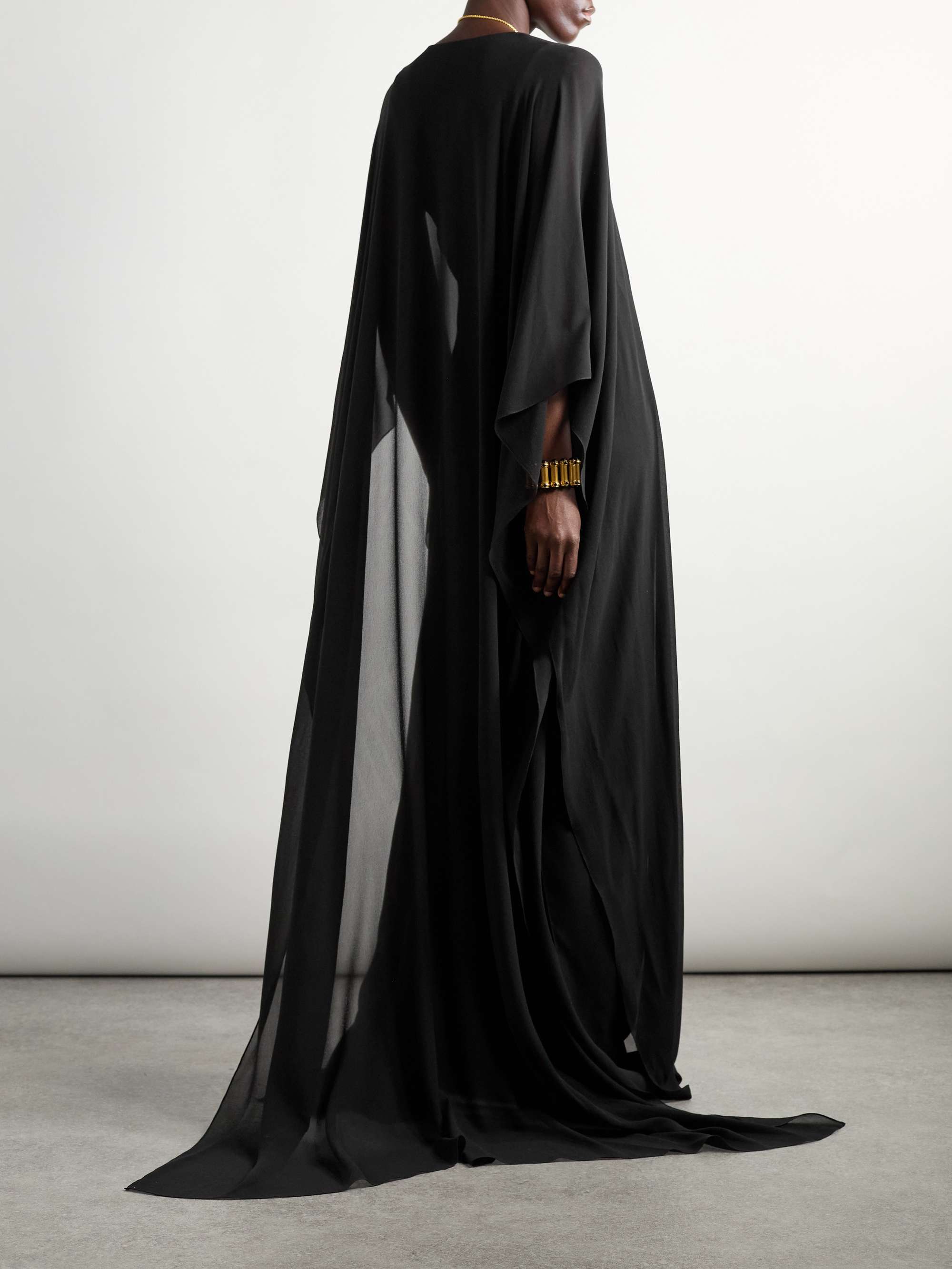 Cape-effect silk-chiffon gown view